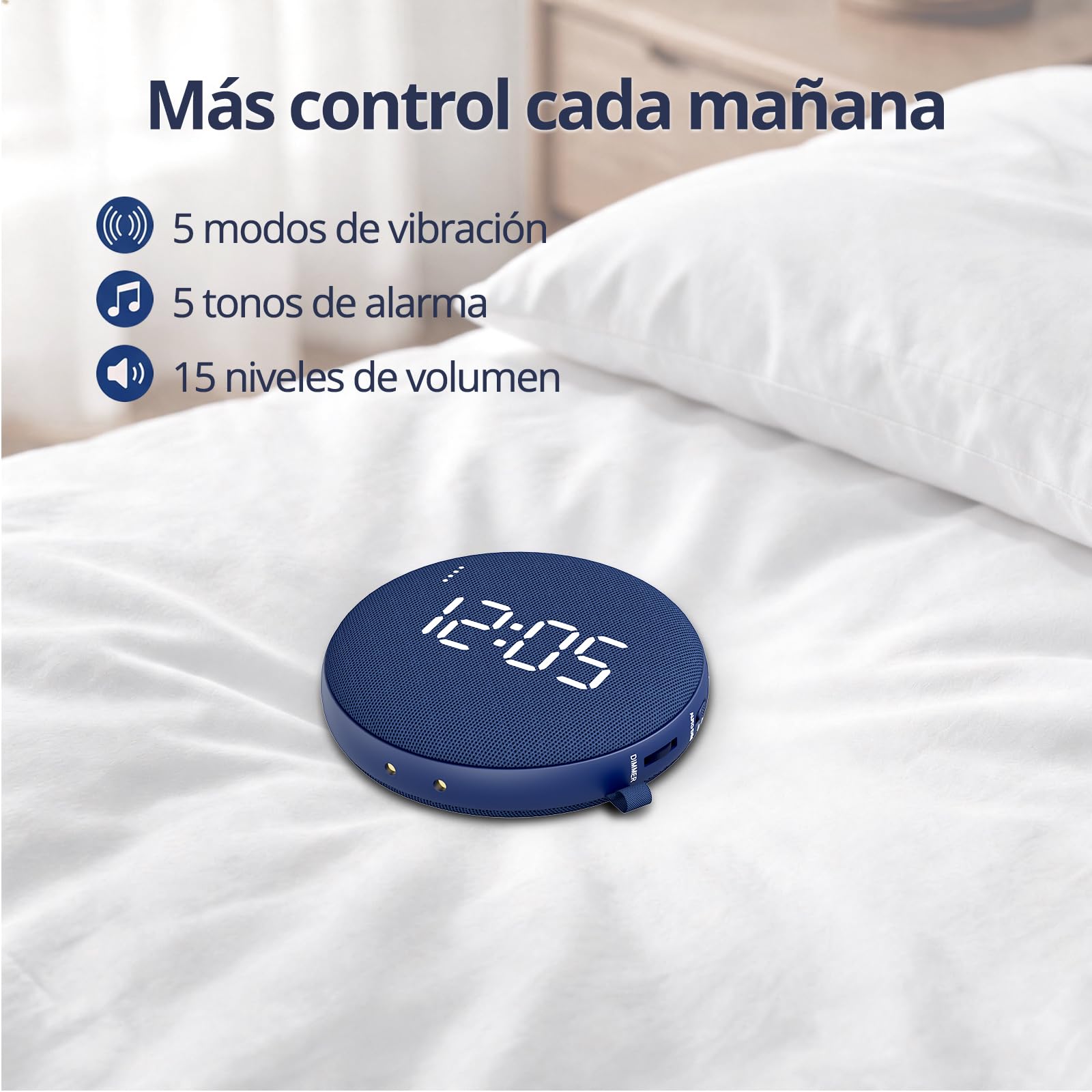 REACHER Despertador vibratorio para dormilones, Despertador Fuerte para Dormitorio, Alarma vibratoria bajo la Almohada, atenuación automática, sin Cables y Recargable, Ideal para sordos