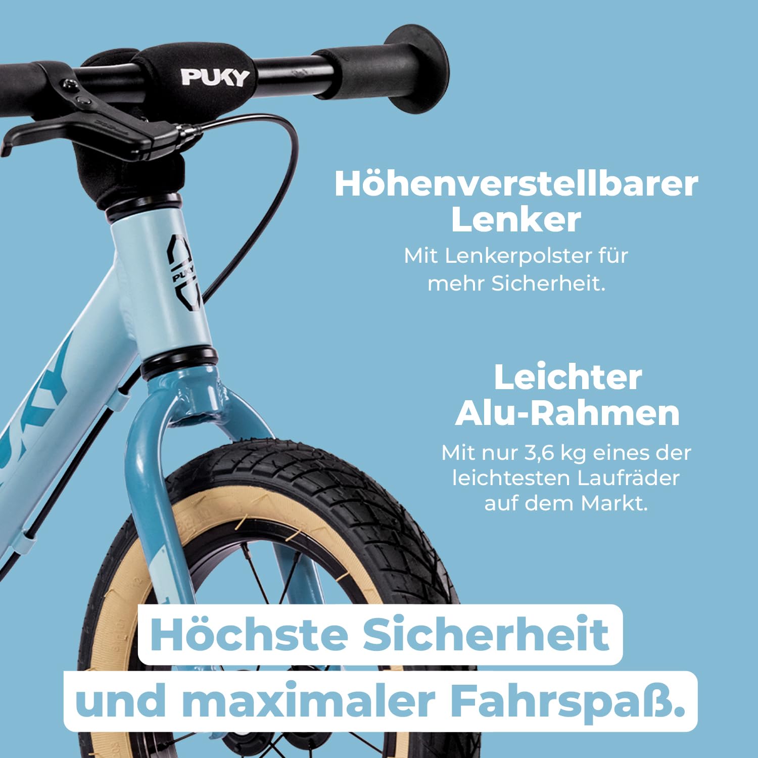 PUKY LR L Light Retro Blue | Laufrad ab 3 Jahren | Kinderlauflernrad | 12,5 Zoll Lufträder | Sicherheitslenkergriffe & V-Brake | Inkl. Höhenverstellbarem Sattel, Seitenständer & Trittbrett | 3,6 kg