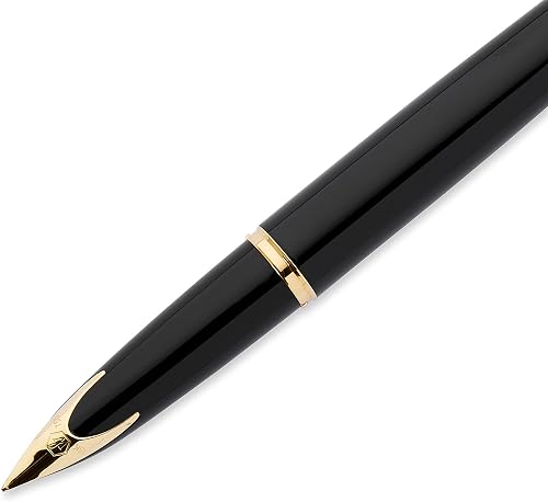 Waterman Carène Black Sea Fountain Pen | High-Gloss Black & 23k Gold Clip | Medium Nib with Blue Ink Cartridge | Gift Box - 3