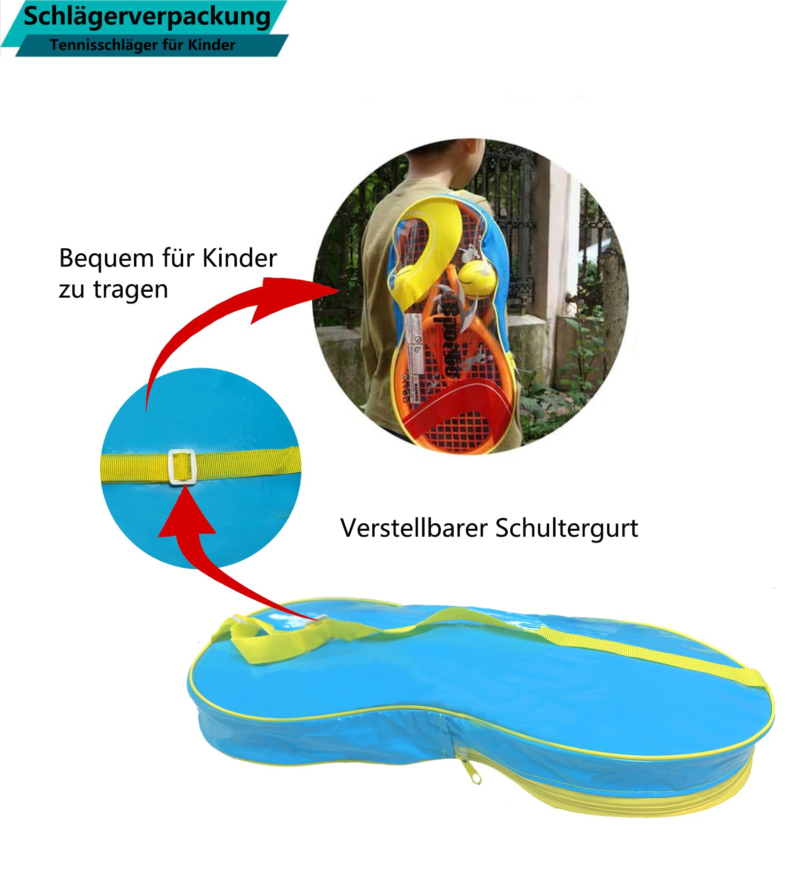 Kinder Tennisschläger mit Tragetasche,4 weiche Trainingsbälle und 6 Badminton Birdies,Tennisschläger Geschenkset für Kinder Outdoor Indoor Sport