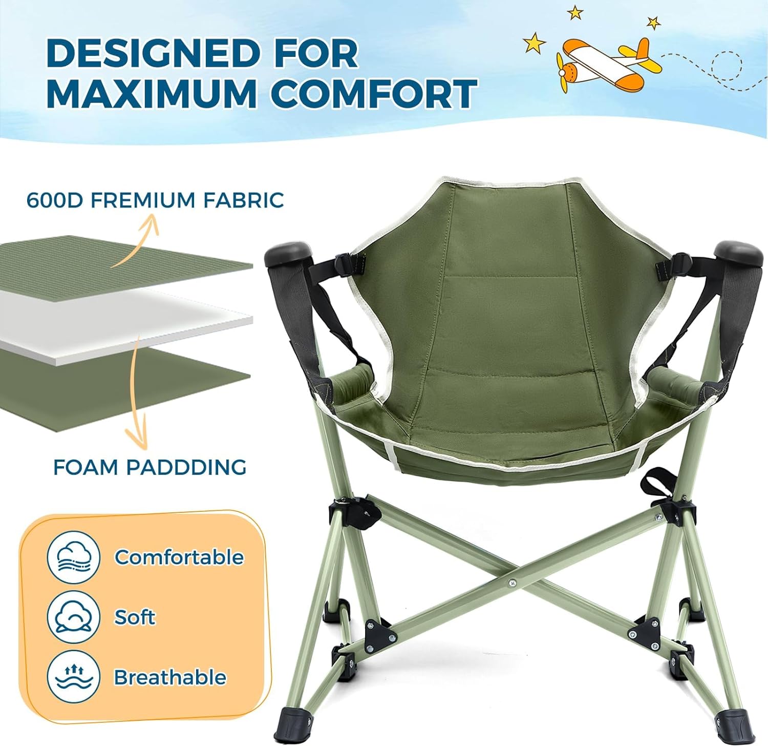 Kids Hammock Chair,Adjustable Kids Camping Chair,Folding Chair with Stand,Portable Hammock Chair for Camping, Travelling and Patio,Supports 143 Lbs Green