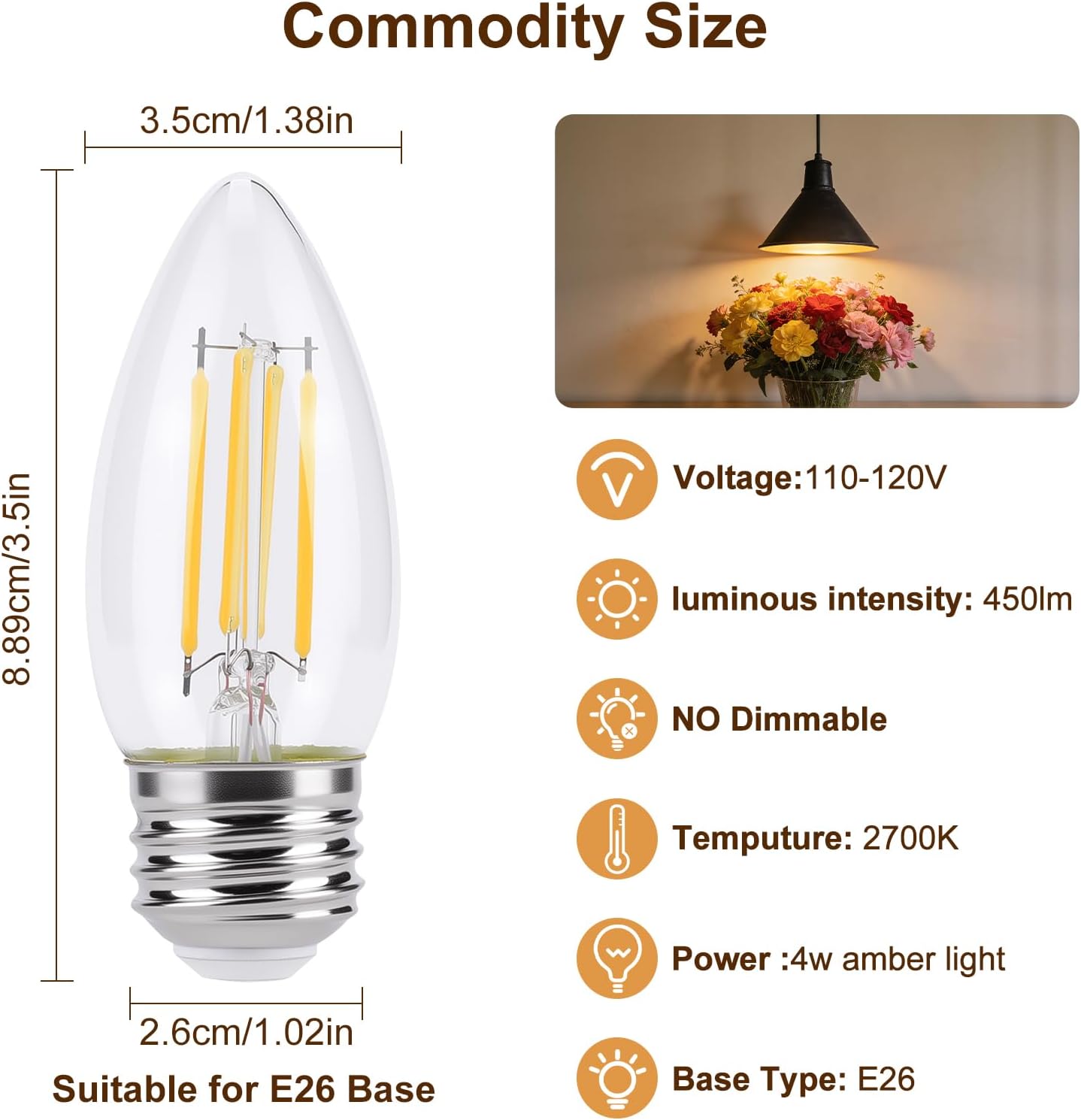 KINUR E26 B11 Candelabra led Light Bulbs 4 Watt (40 Watt Equivalent) LED Chandelier Light Bulbs 2700K Warm White Decorative Candle Light Bulb Ceiling Fan Bulb Non-Dimmable Glows in thedark 4Pack - Image 3