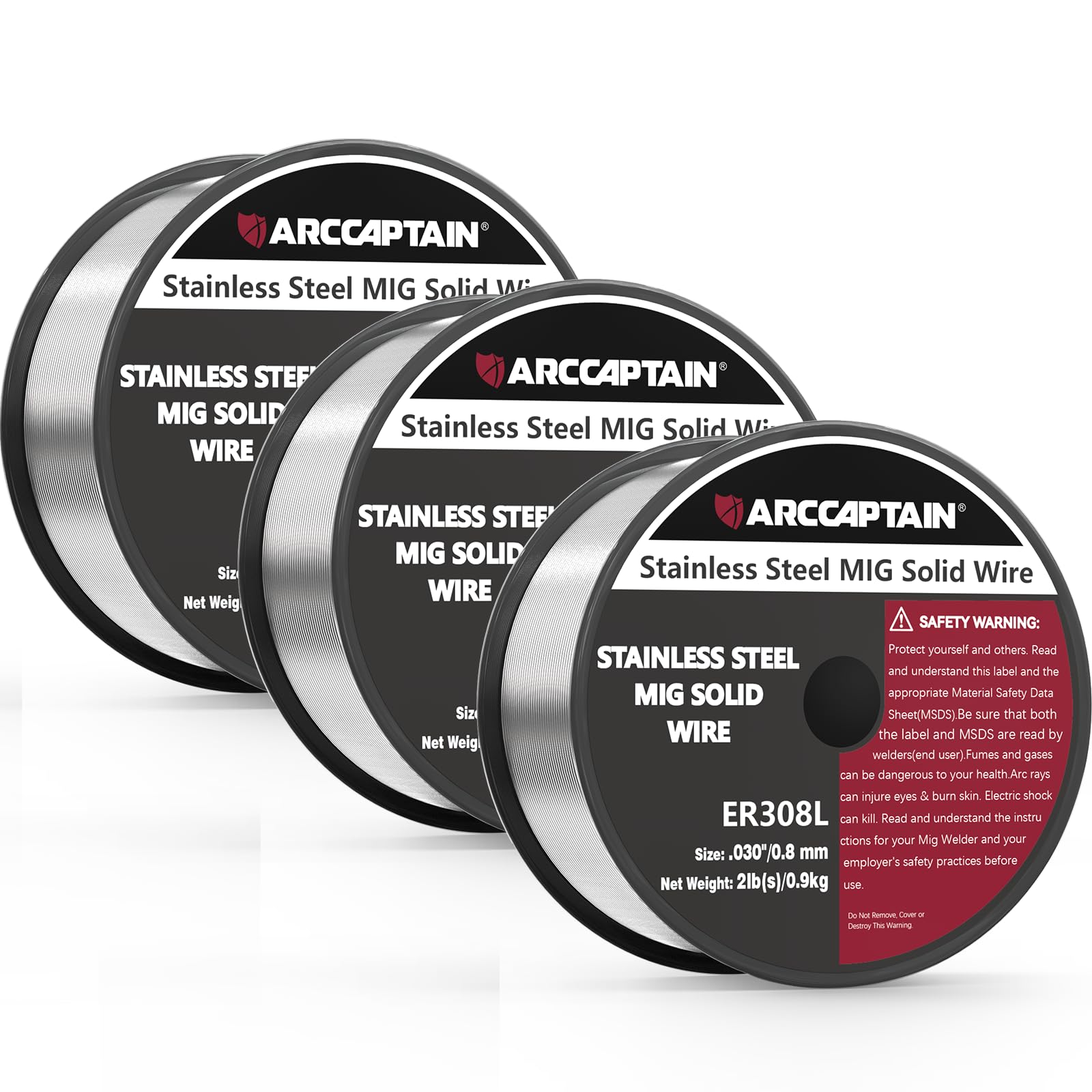 ARCCAPTAIN Stainless Steel MIG Solid Wire ER308L, 030-Diameter 6-Pound Stainless Steel Wire with Low Splatter Compatible With Lincoln Miller Forney Harbor MIG Welder