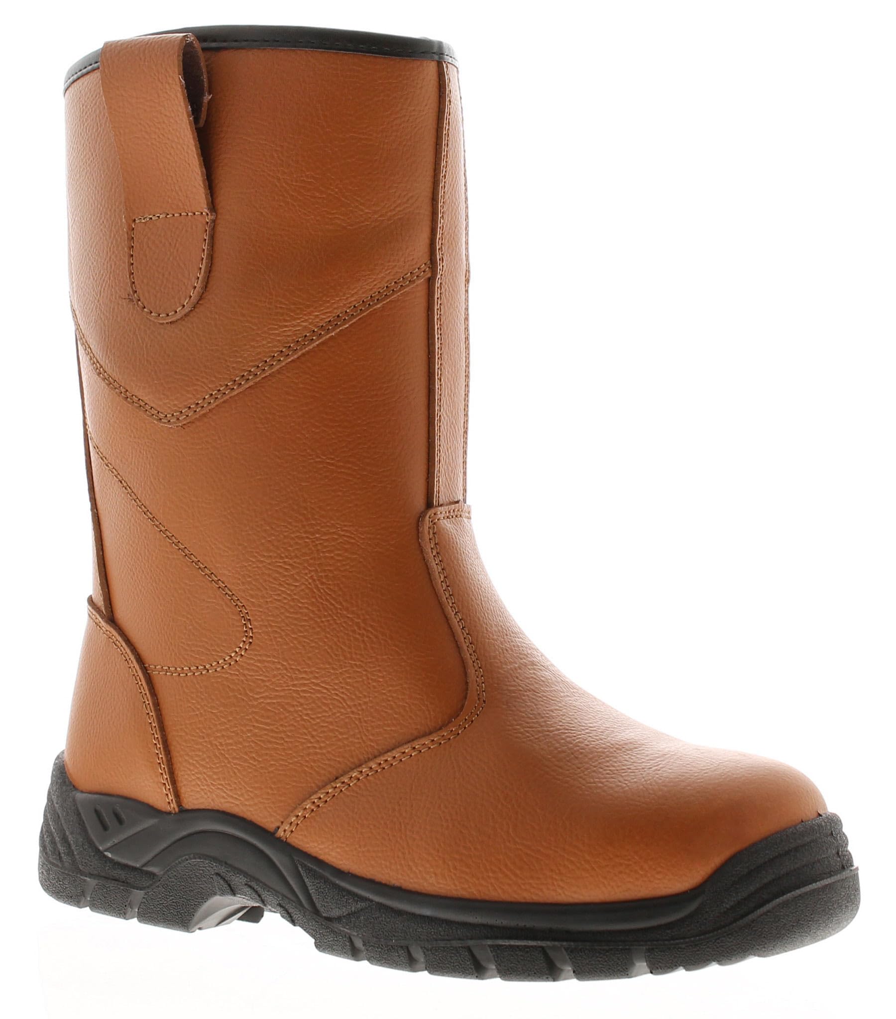 Tradesafe Safety Rigger Boots. Mens Steel Toe Cap S1-P SRC Tan Leather Work Boots with Steel Midsole Protection and Fur Lining