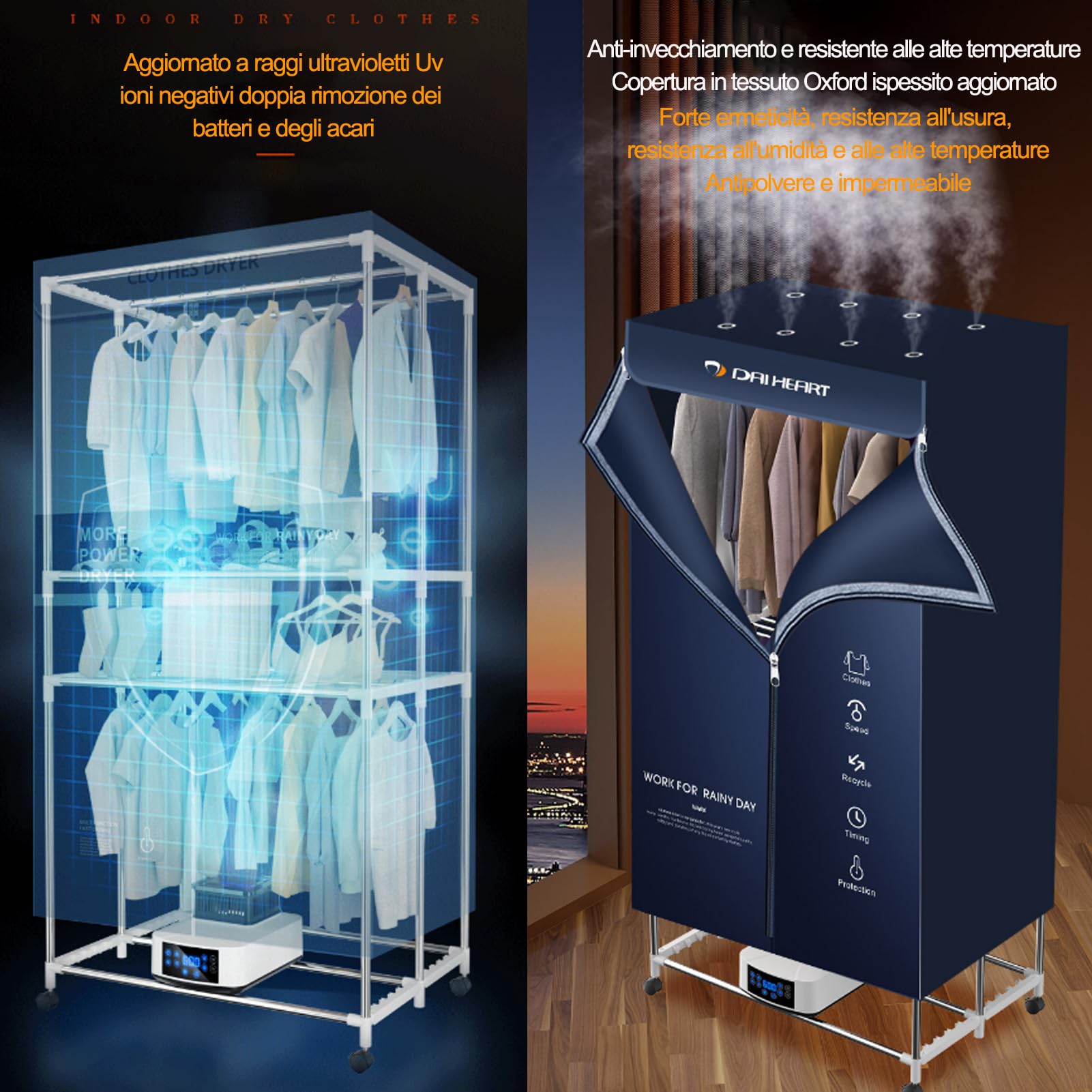 Asciugatrice portatile per bucato 2200W Asciugatrice Elettrica 20kg capacità Risparmio Energetico (Anione) Abbigliamento Heater 240min Timer Digitale,per Tutti I Vestiti di Quattro Stagioni