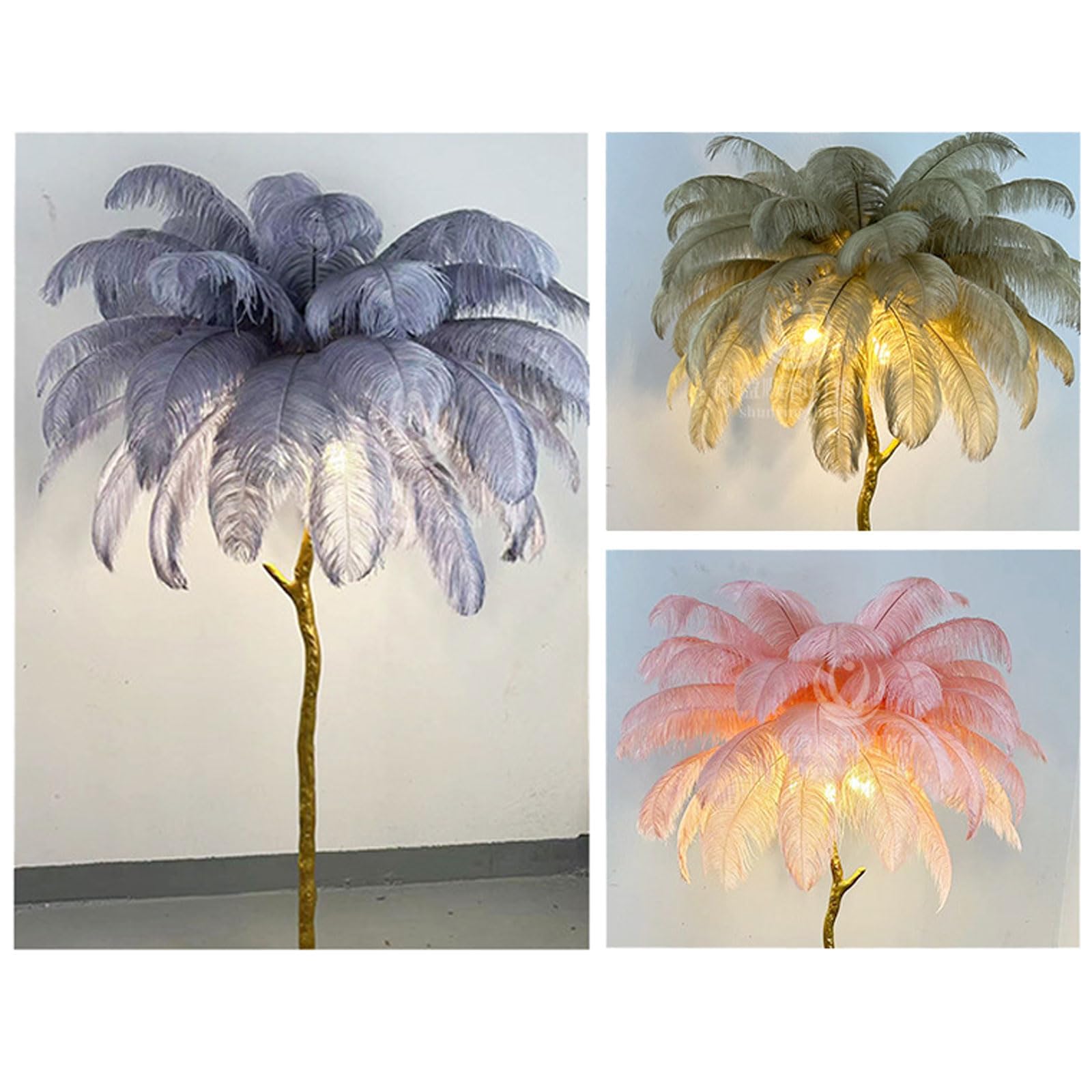 KKXXYQFC Lampada da dimmerabile in Piume di Struzzo Viola con LED - Lampada da per la Camera da Letto della Ragazza 24x22in Ele Home Decor Accent