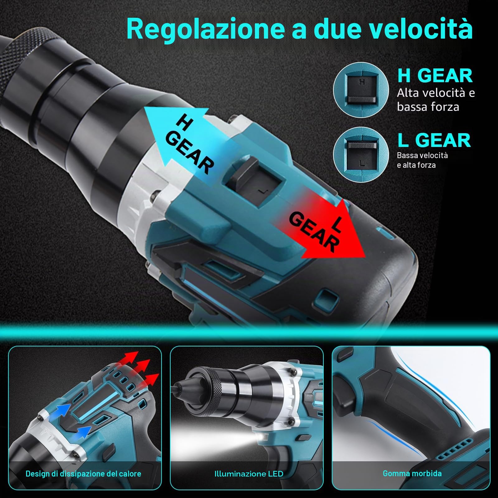 Pinza rivettatrice a batteria compatibile con Makita 18V-26V batteria | strumento elettrico senza spazzole con due modalità con testa rivetto M6 (senza batteria, senza caricatore)