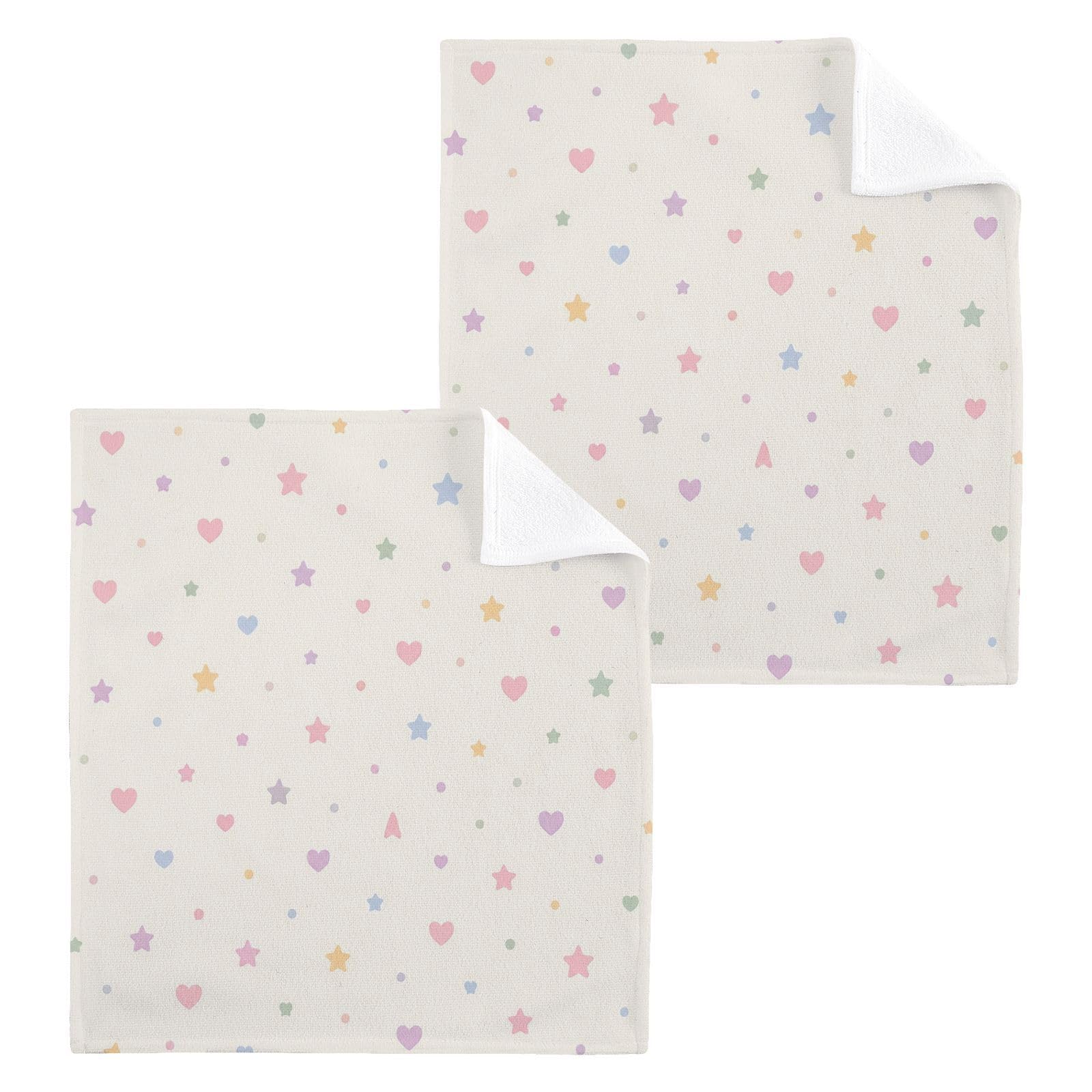 BOESI Pastel Star 12x12in Cotton Washcloth,Soft Absorbent Face Towel