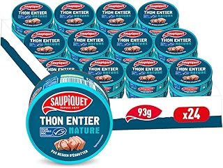 SAUPIQUET - Thon au Naturel - Thon Entier Nature - Moelleux & Savoureux - Issu d'une Pêche Durable Garantie MSC - 24 Conserves (93 g)