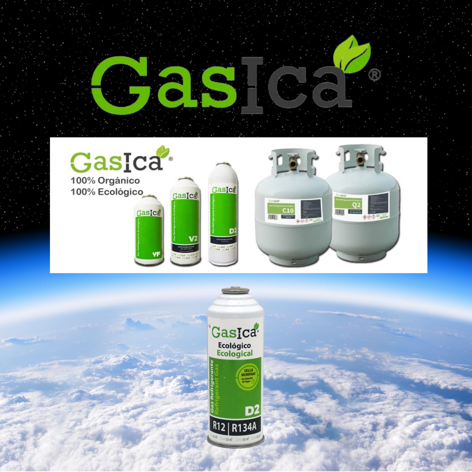 GASICA D2 Gas Refrigerante Biologico Ecologico 226 g Equivalente R12 R134A Compatibile Aria Condizionata