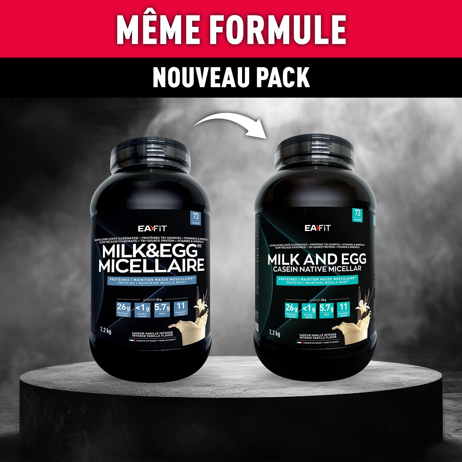 EAFIT Milk Egg 95 Micellaire 2,2kg - Vanille - Proteine de Caseine - Protéine musculation - Maintien masse musculaire - Assimilation lente - Marque Française - Anti-dopage - 73 portions