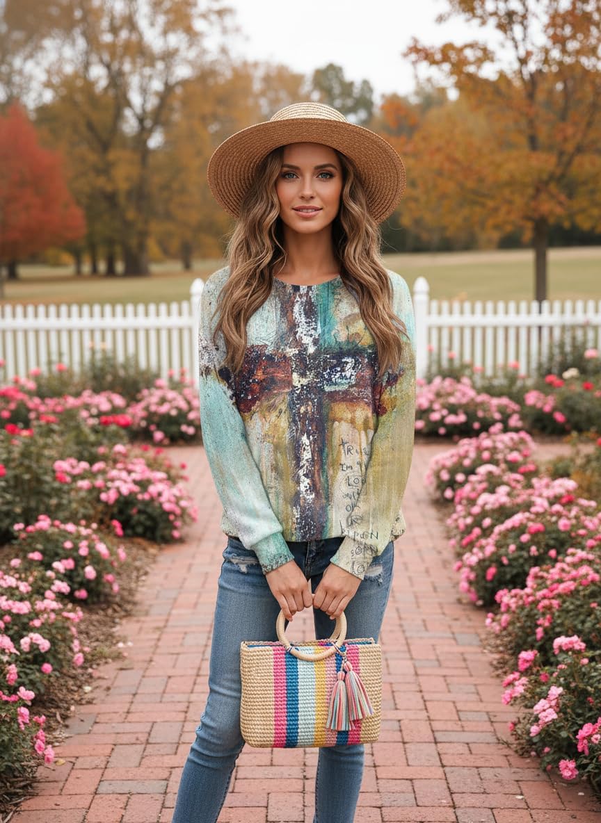 TIAFORD Women’s Christian Graphic Sweatshirt CasualSoft Faith-Based Religious Printed Crew Neck Long Sleeve Pullover Tops - Image 3