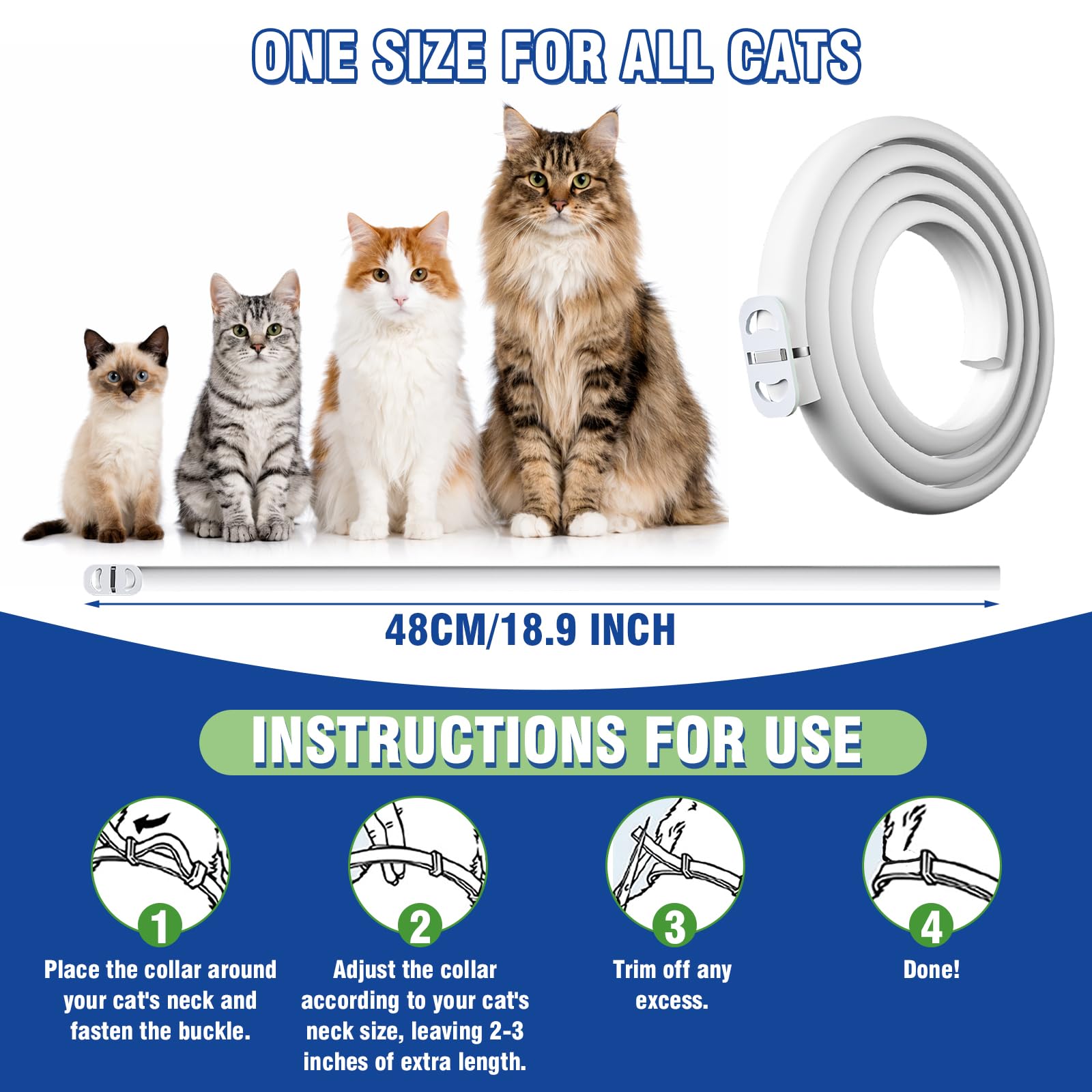Inpumo Collar Antiparasitario para Gatos, Collar Antipulgas y Garrapatas Ajustable, Gregado con Aceites Naturales, Impermeable, Apto para Todos Los Gatos,12 Meses de Protección (1 Pack)