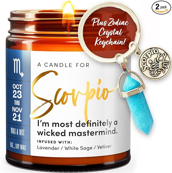 WAX & WIT Scorpio Gifts Women, Scorpio Candle Gifts for Women, Astrology Gift, October November Birthday Gift for Woman, Zodiac Candles, Zodiac Birthday for Her Gifting