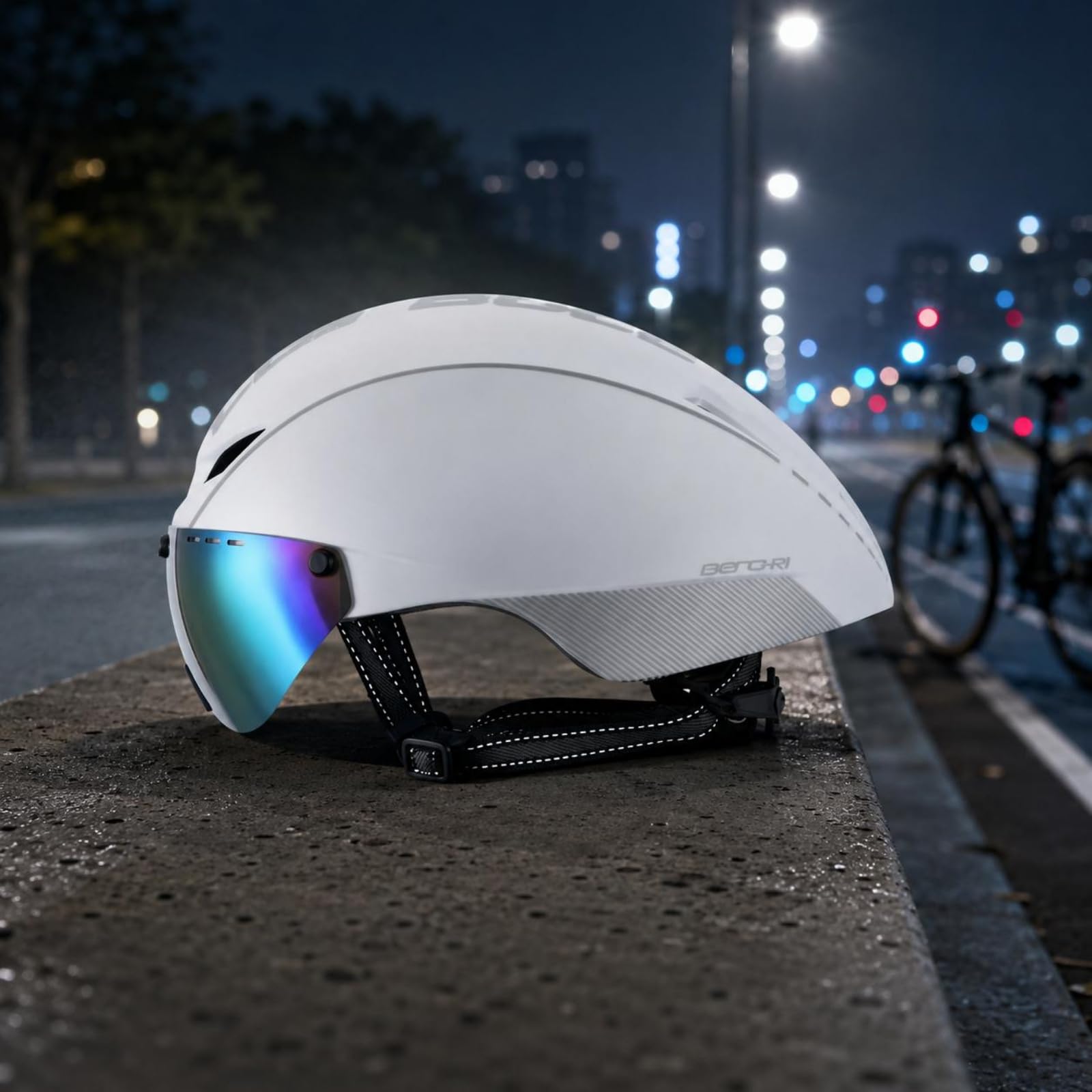 LOVIVER Casco da Ciclismo Monopezzo per Bici con Visiera Specchiata E Regolazione Sotto Mento Costruzione Resistente con Ventilazione Efficiente E Imbottitura