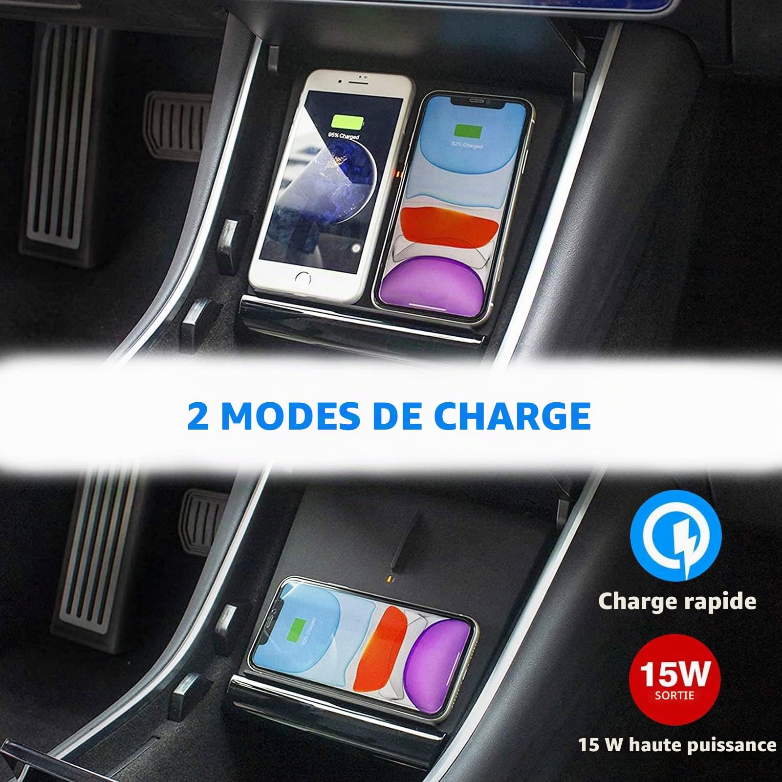 Nouveau Chargeur Voiture sans Fil Amélioré pour Tesla Model 3 (2017-2020),Chargeur sans Fil Rapide 15W,Chargeur sans Fil pour Console Centrale Fonctionne avec Les Téléphones Compatibles QI
