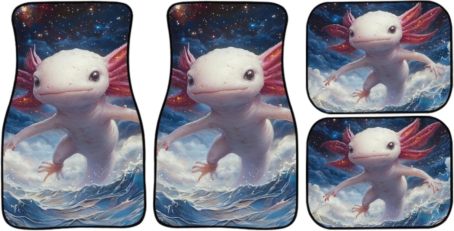 Amzbeauty Water Axolotl Print Car Floor Mats for Men Women Cool Design Auto Interior Accessories Heavy Duty Non Slip Carpet Mats