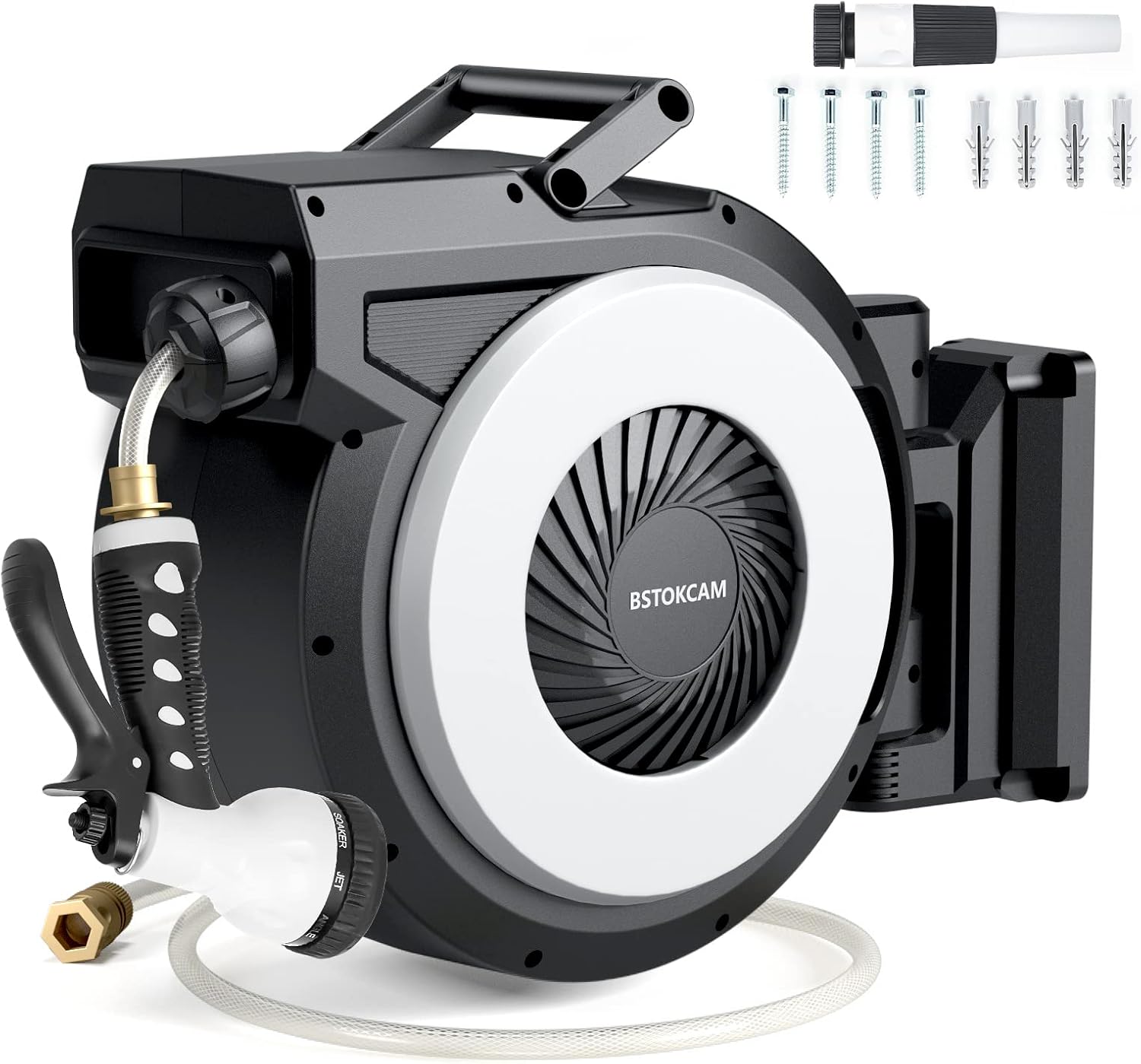 Heavy Duty Retractable Garden Hose Reel by BSTOKCAM, 100 ft Wall Mount