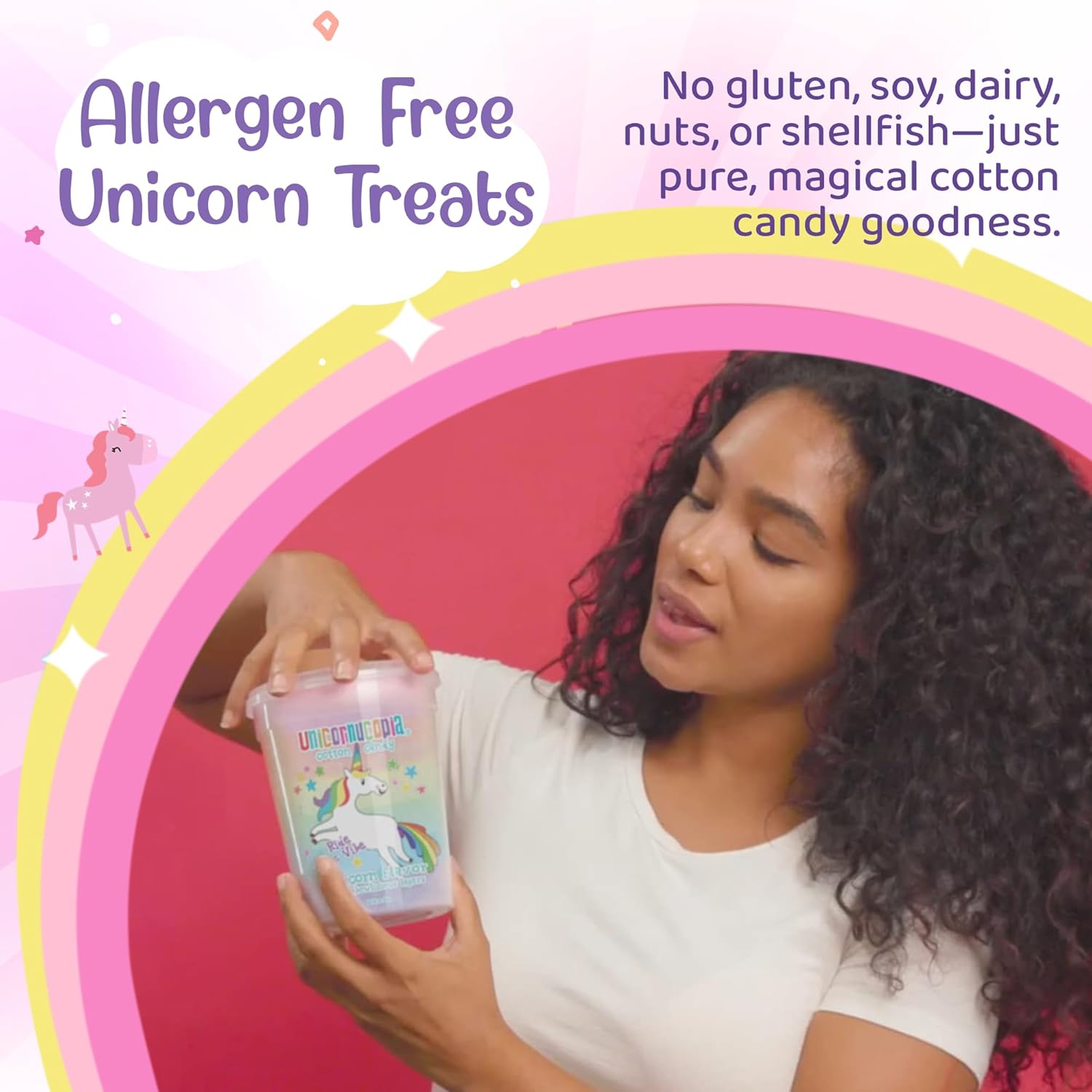 Unicornucopia Cotton Candy - 3 Pack - 6 Flavor Rainbow Cotton Candy - Unicorn Birthday Party Favors Candy for Party Bags - Individual Cotton Candy Favors Rainbow Party Goodie Bag Bulk Party Favor for Kids Birthday