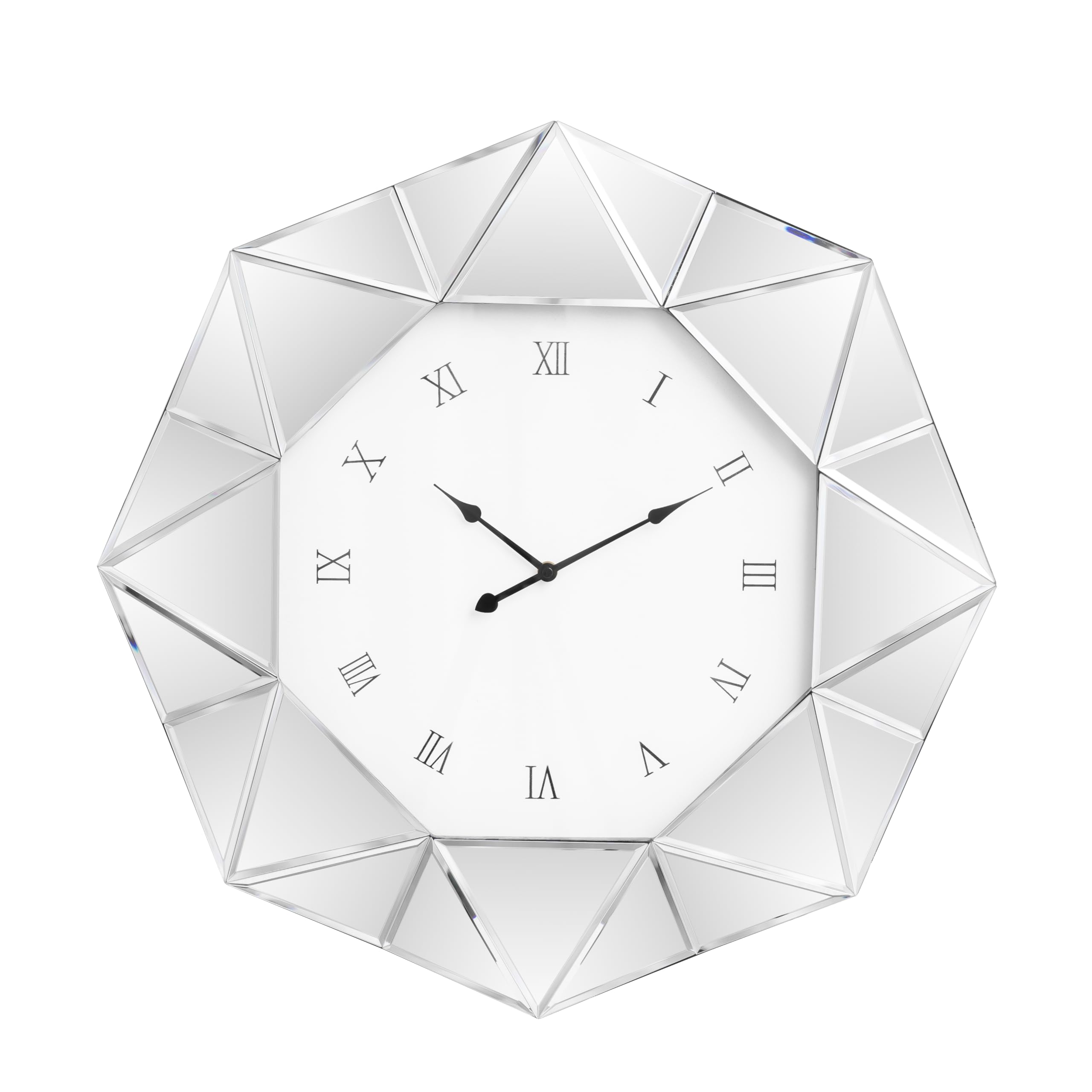 Reloj de pared decorativo, reloj grande plateado con espejo, reloj silencioso moderno con marco biselado de diamante, reloj de pared para sala de estar, comedor, 23.4 pulgadas