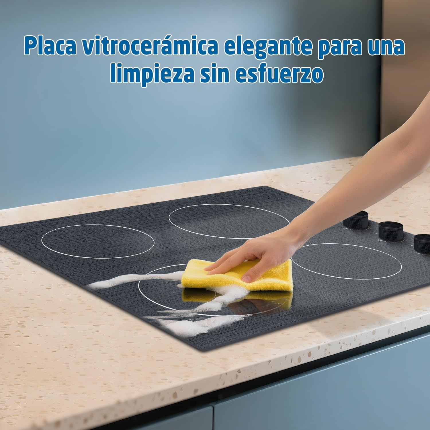 NOXTON Placa Vitrocerámica 4 Fuegos, Encastrable, Mandos Giratorios