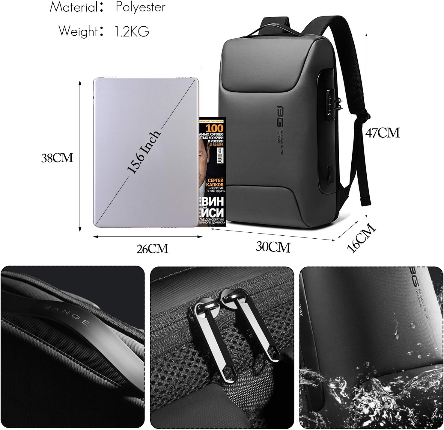 FANDARE Laptop Backpack Business Anti-Theft Daypacks Travel Large Backpack with USB Charging Port Waterproof Computer Bag for Women & Men Fits 15.6 Inch Notebook Gray