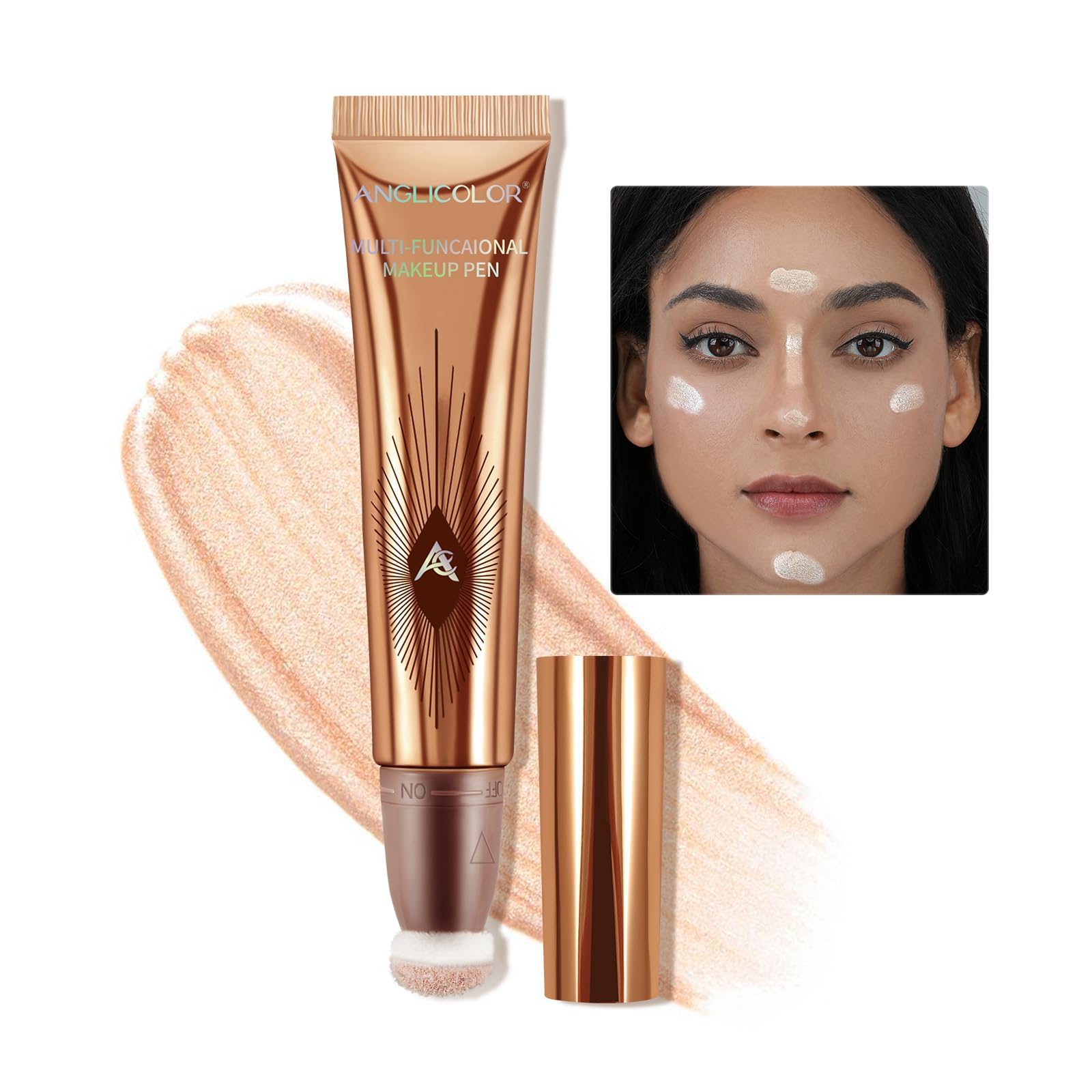 Anglicolor Highlight Beauty Wand,Liquid Highlighter Wand For Luminous, Lightweight, Smooth, Liquid Highlighter Makeup Stick 3D Sparkling Effect, Vegan & Cruelty-Free (01#SPOTLIGHT,12ML)