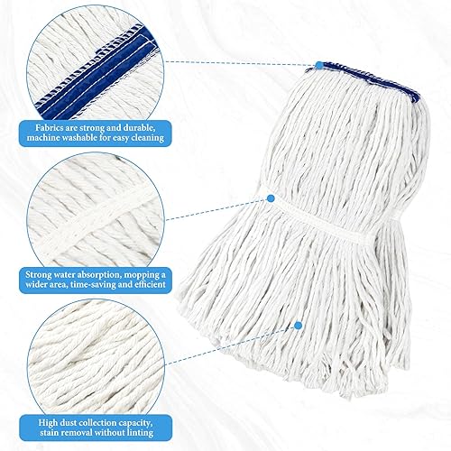 Miniatura 3 de FoldTier Trapeador húmedo de cuerda con bucle para limpieza de suelos, lavable industrial, comercial, trapeador de algodón resistente con mango de