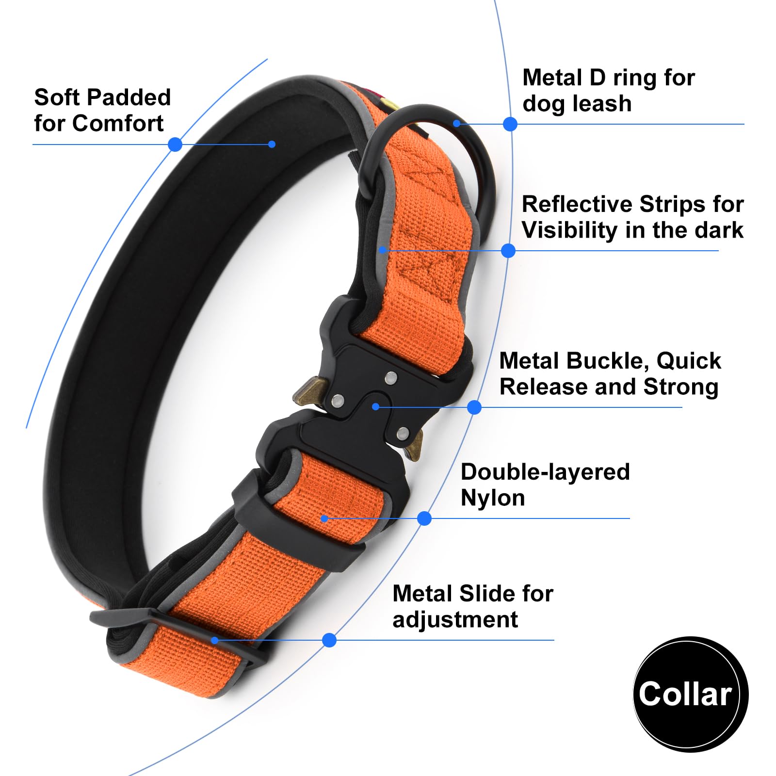 Plutus Pet Tactical Dog Collar, Reflective, Adjustable Heavy Duty Dog Collar, Soft Padded and Comfortable - Image 3