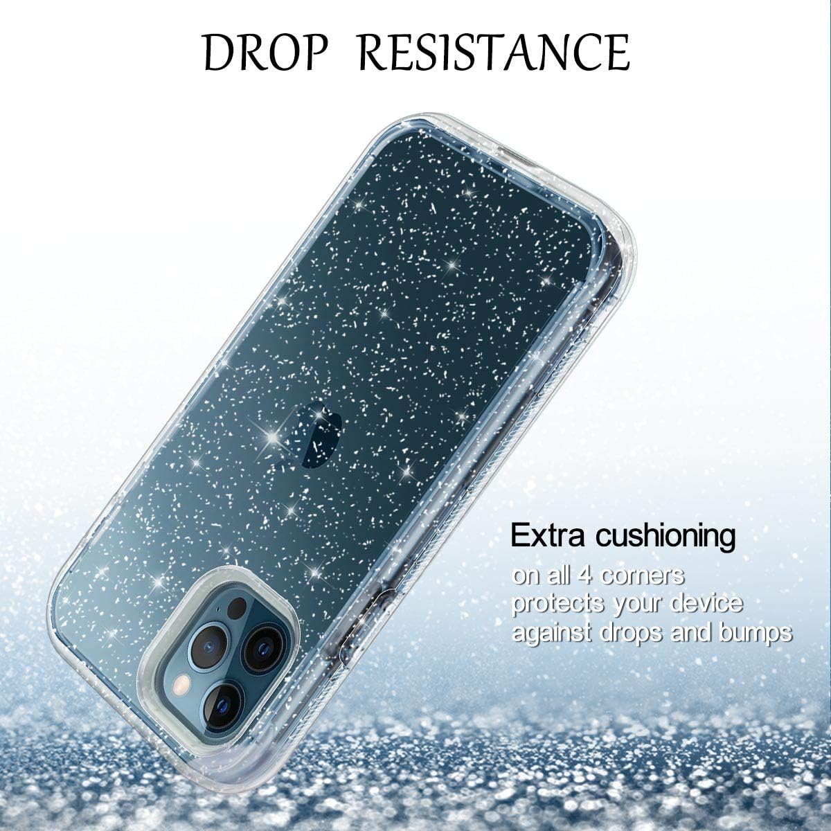 LONTECT Compatible with iPhone 12 Pro Max Case 6.7 inch 2020 with Built-in Screen Protector Clear Glitter Sparkly Bling Rugged Shockproof Hybrid Full Body Protective Case Cover