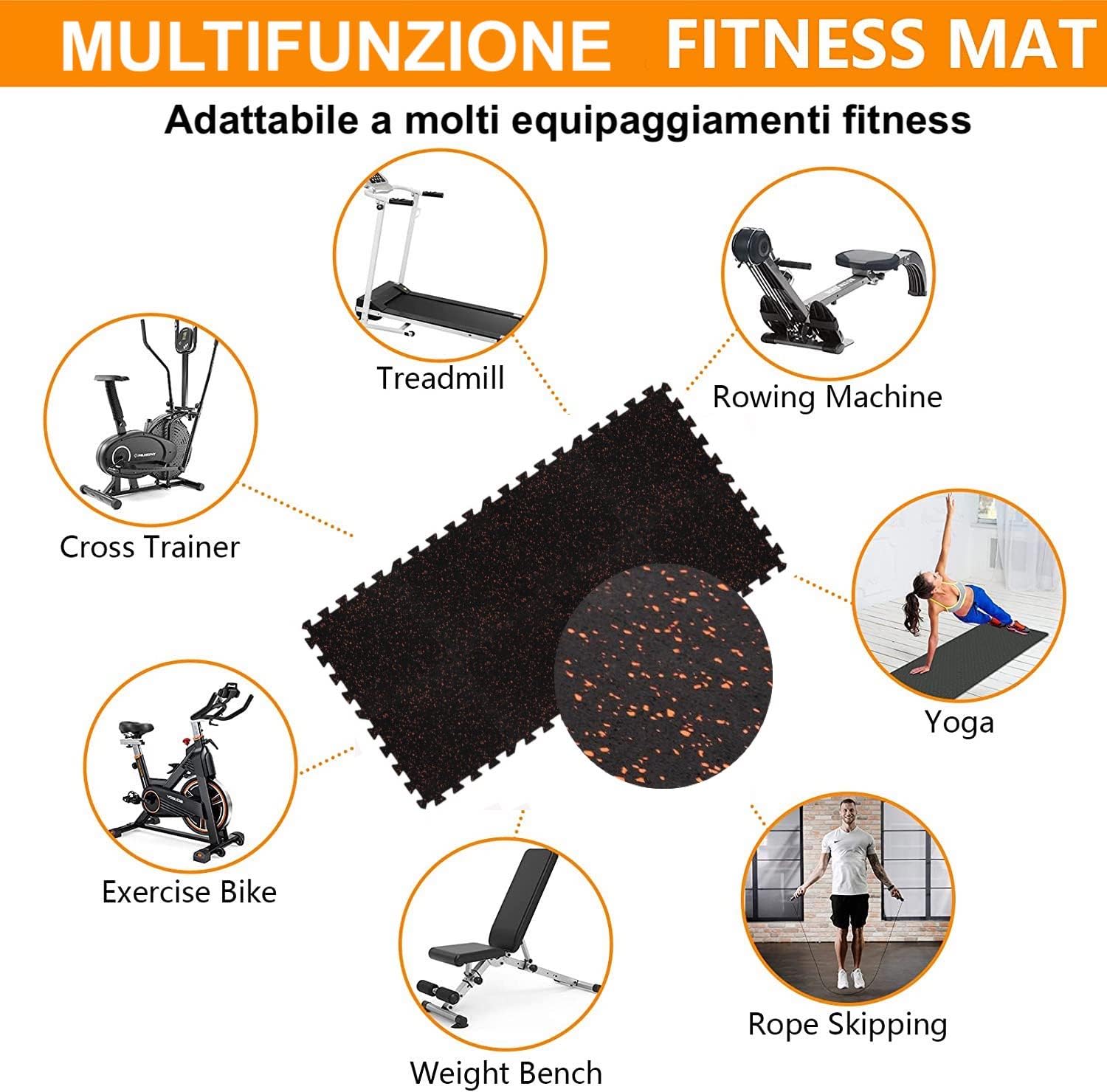 Tappeto Palestra 100% GOMMA alta densità (NO SCHIUMA EVA) Fitness Ginnastica Pavimento Puzzle Protettivo Incastro Tatami Sport Materassino Mattonella Home Gym Manubri (4 Pannelli 50x50 cm)