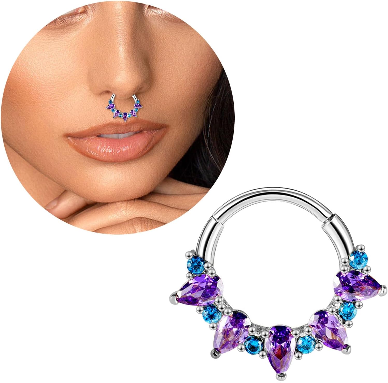 Fashionable Gold Plated Sturdy Steel Materials Nose Hoop Featuring Sparkling Amethyst Crystals Accent Casual Wear Unique Styles Nosepiece