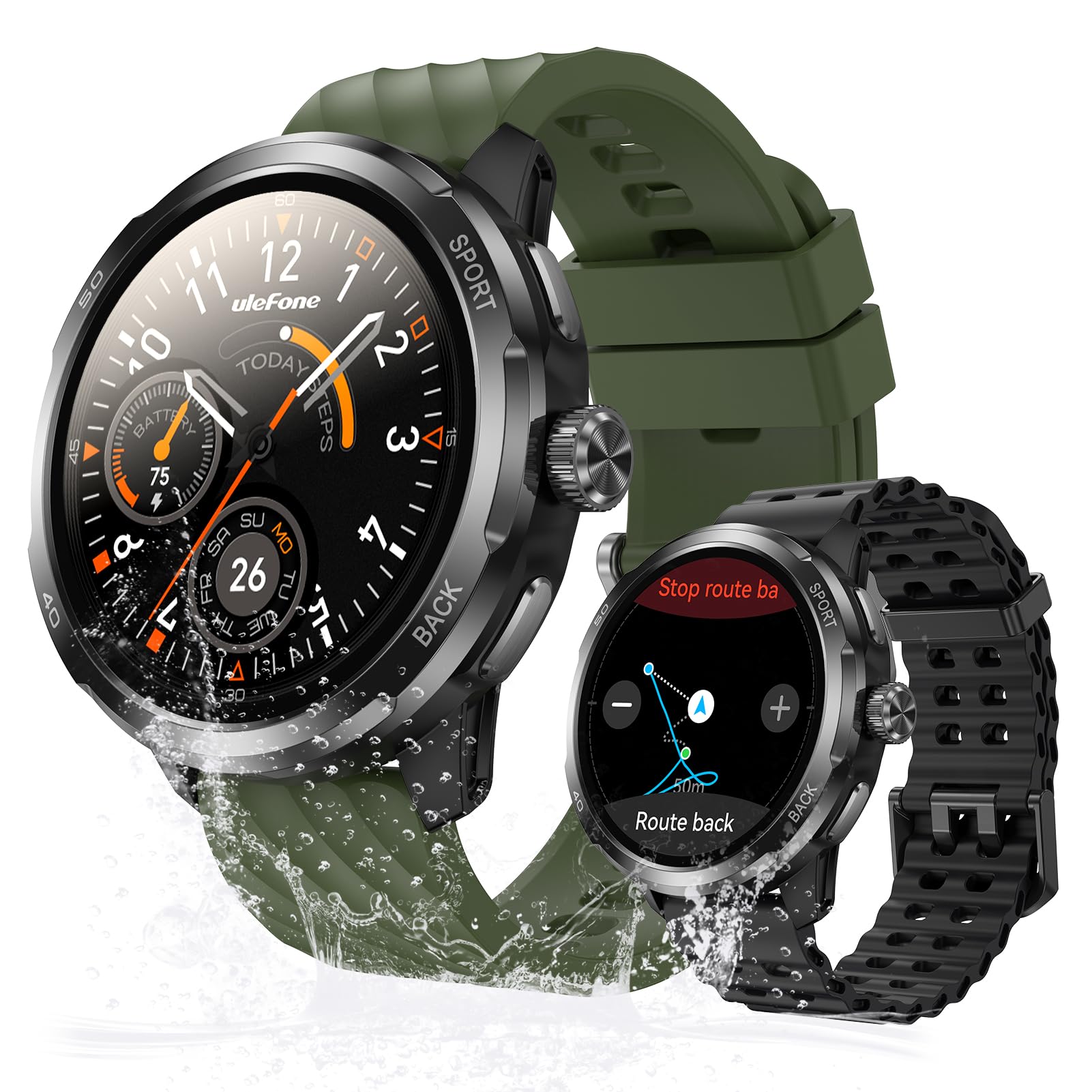 Ulefone Armor Watch Pro Montre Connectée Homme,Militaire Smartwatch Homme avec GPS/Boussole/ChatGPT/Appels Bluetooth, Fitness Montre Connecté avec Plus de 100 Modes Sportifs,Fréquence Cardiaque