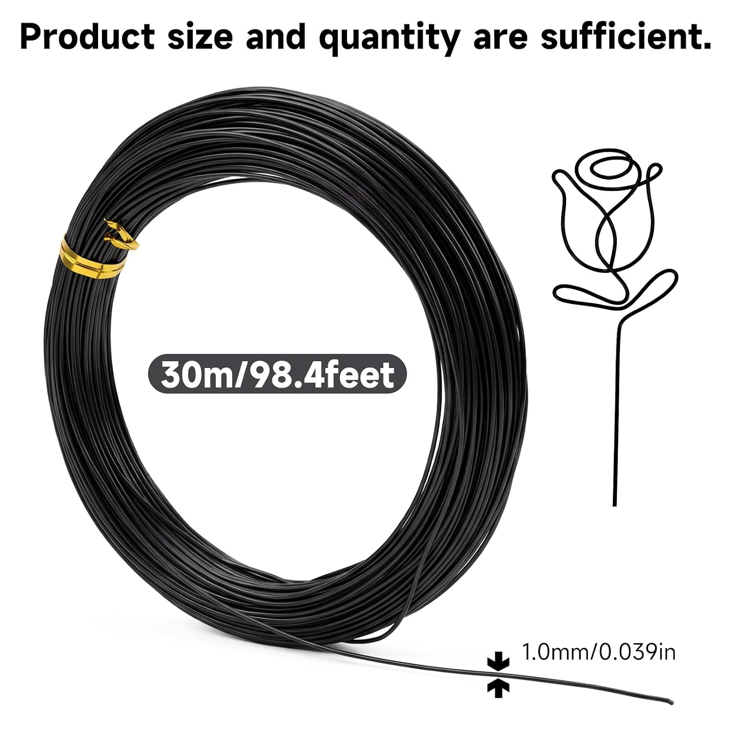 18 Gauge Craft Wire Bendable, 99 Feet 1mm Black Wire Aluminum for Jewelry Bendable Craft for Jewelry Making Wreath, DIY Crafts
