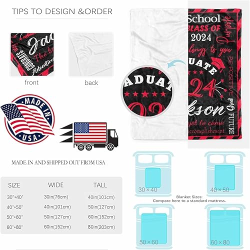 Miniatura 5 de Manta de graduación personalizada para clase de 2023, manta de graduación personalizada con nombre y escuela, una manta suave y acogedora para