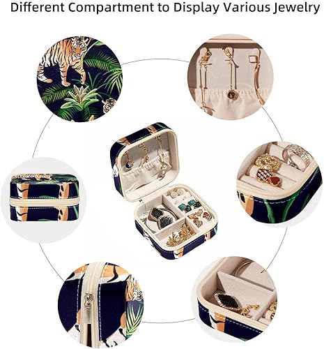 Miniatura 3 de KQNZT Joyeros para mujeres, niñas, caja de joyería portátil, mini joyero, hojas de tigre tropical de la selva