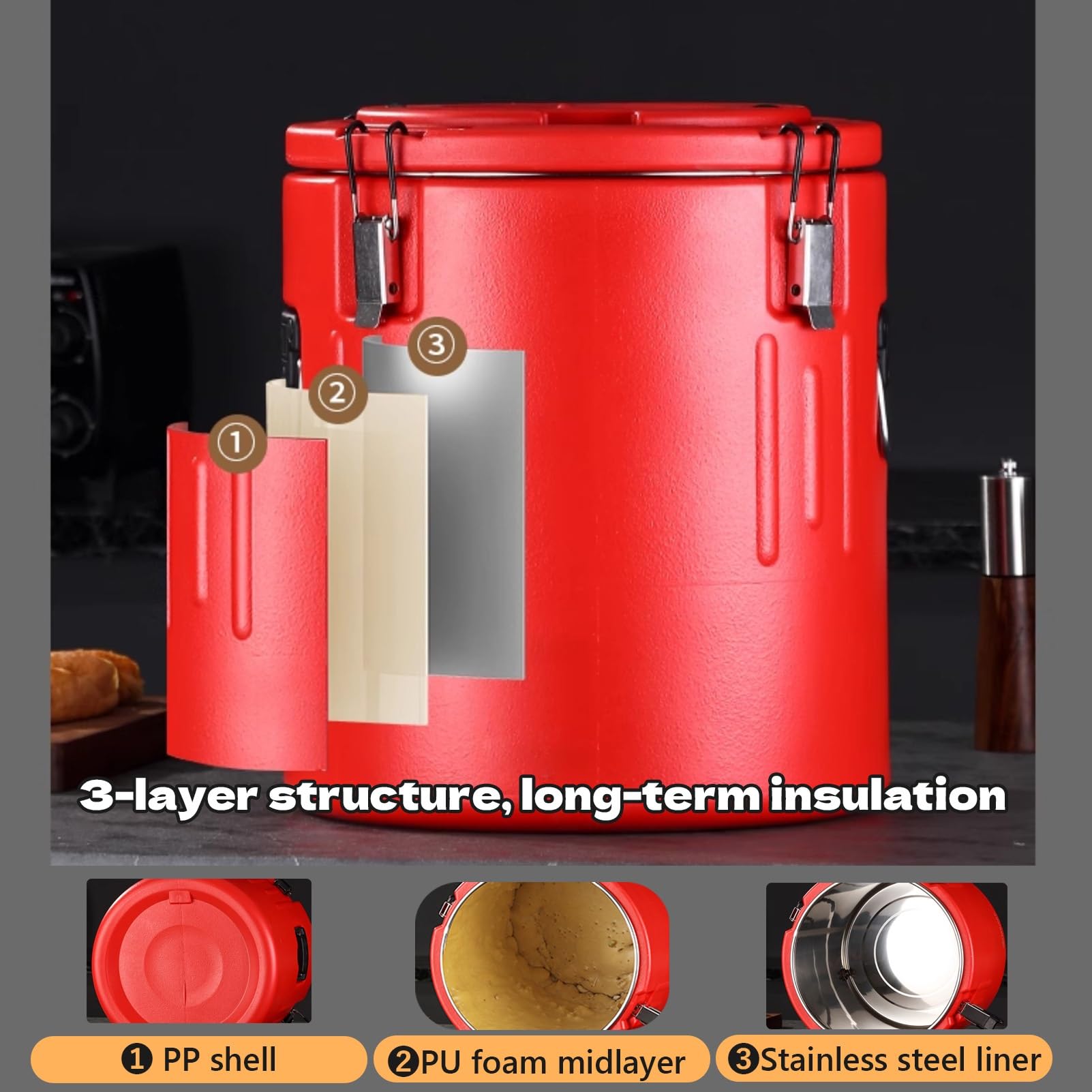 Dispensador de bebidas con aislamiento, termo para bebidas frías y calientes con interior de acero inoxidable 304, recipiente térmico portátil con grifo para restaurante(10L)