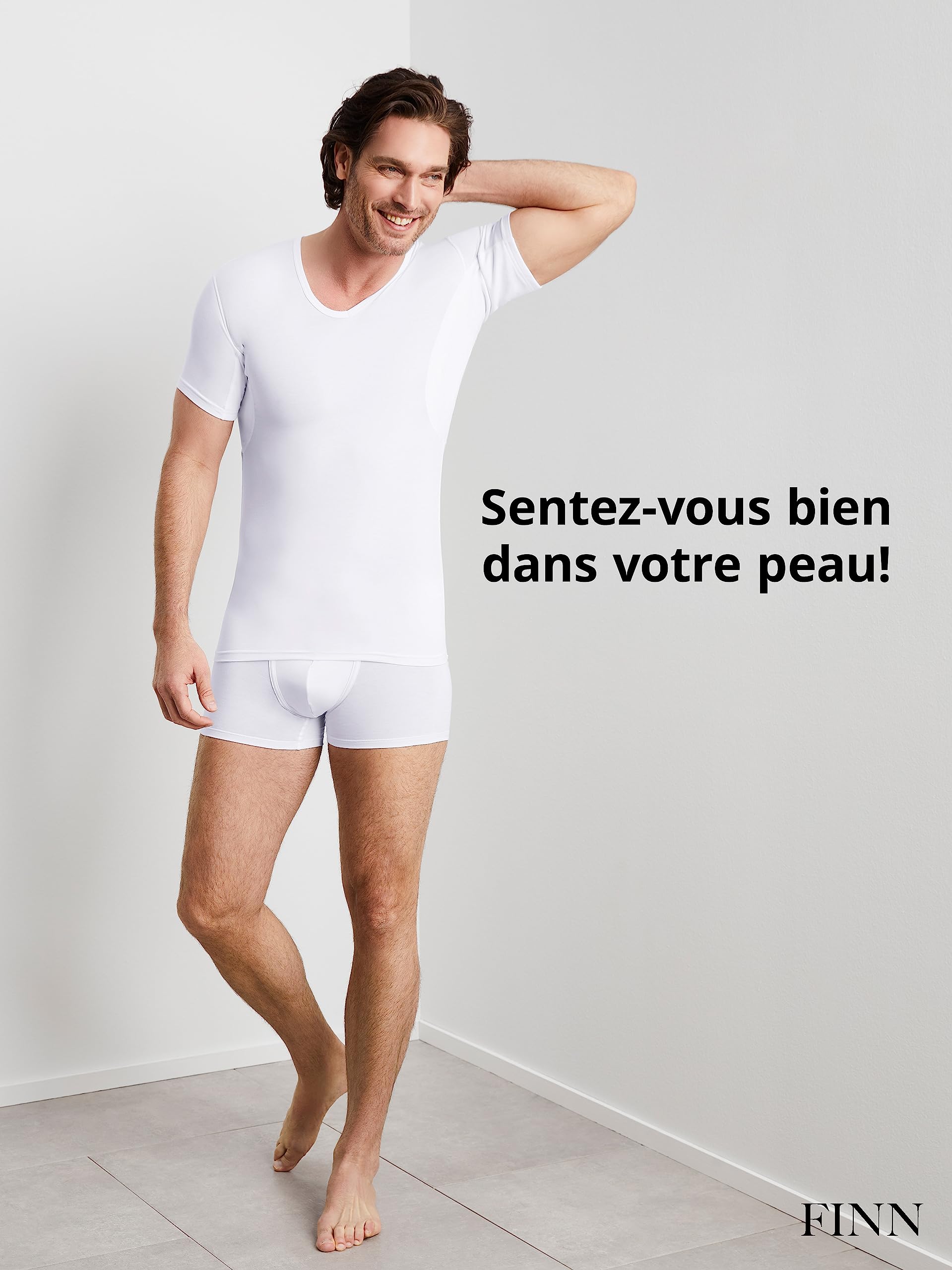 FINN T-Shirt Anti-Transpiration pour Hommes avec Insert dans Le Dos et Patchs intégrés aux aisselles pour la Forte Transpiration - Maillot de Corps Contre Les odeurs et Les Taches de Sueur
