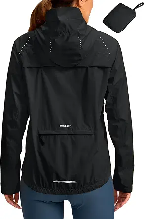 Bikewa Women's Cycling Rain Jacket Waterproof Windbreaker Lightweight Running Jacket with Hood
