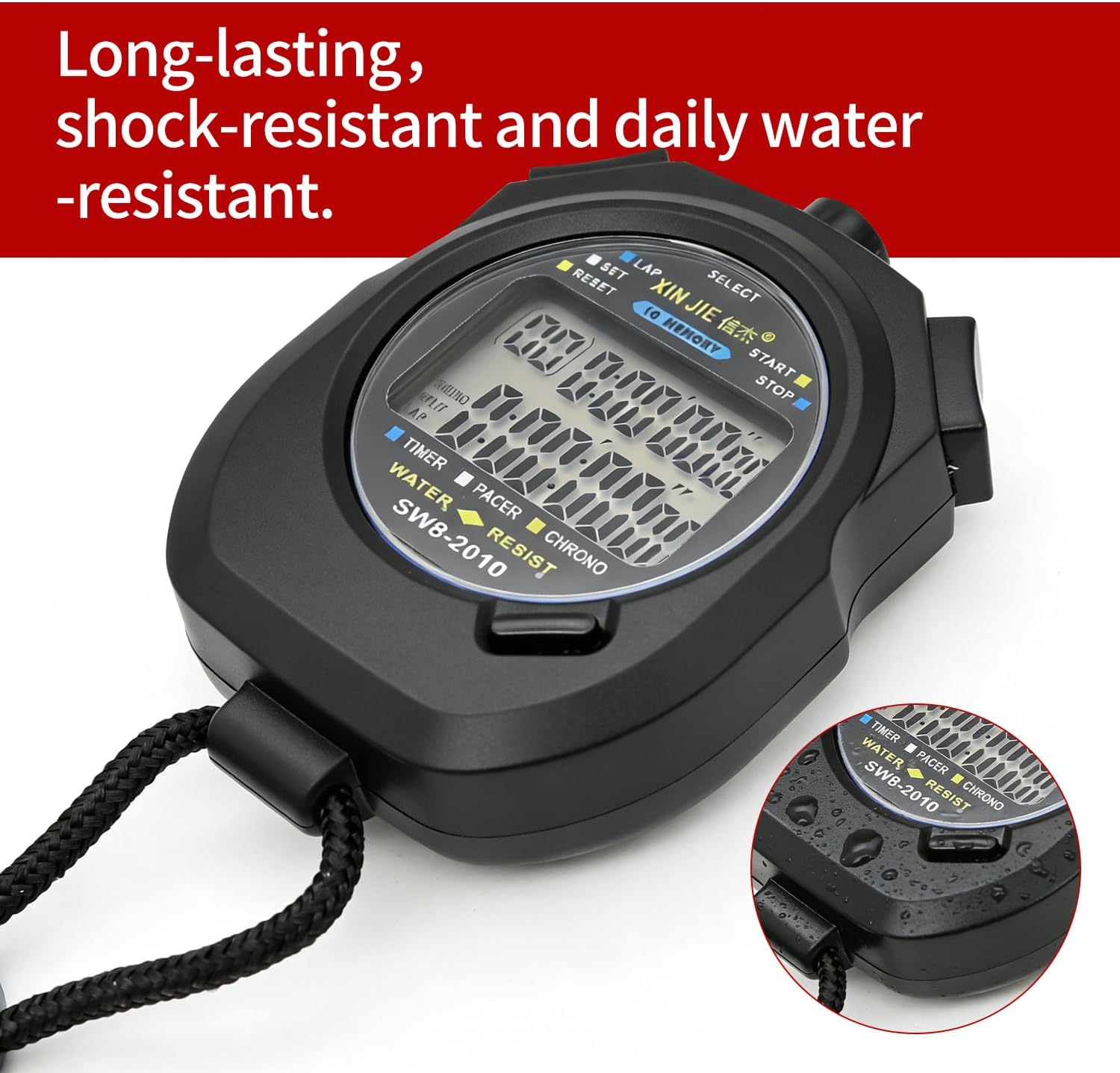 2 Pack Multi-Function Electronic Digital Sports Stopwatch Timer with 10-Lap Split Timing and Dual Row Display, Ideal for Sports Coaches and Referees