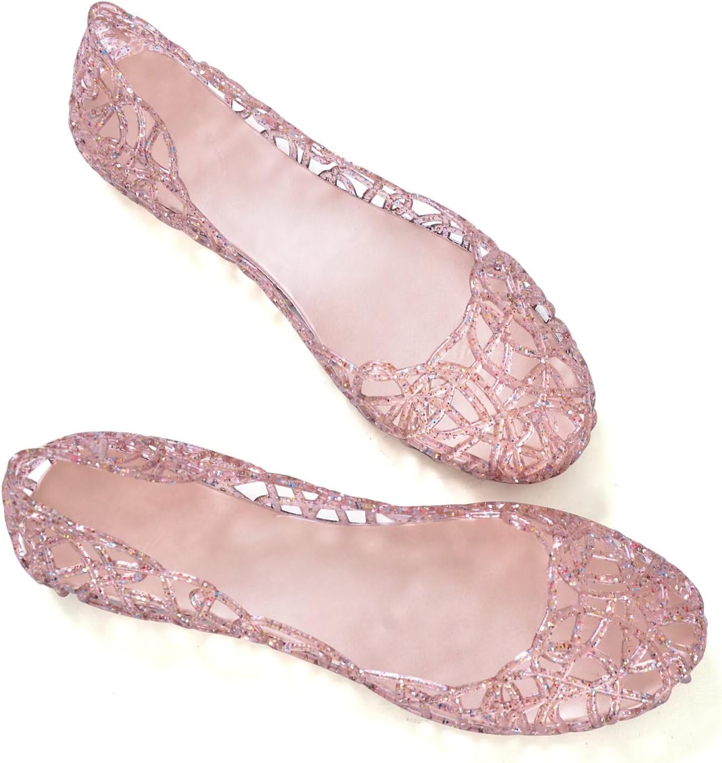 Women's Beach Jelly Shoes Slip On Crystal Summer Soft Hollow Ballet Flats