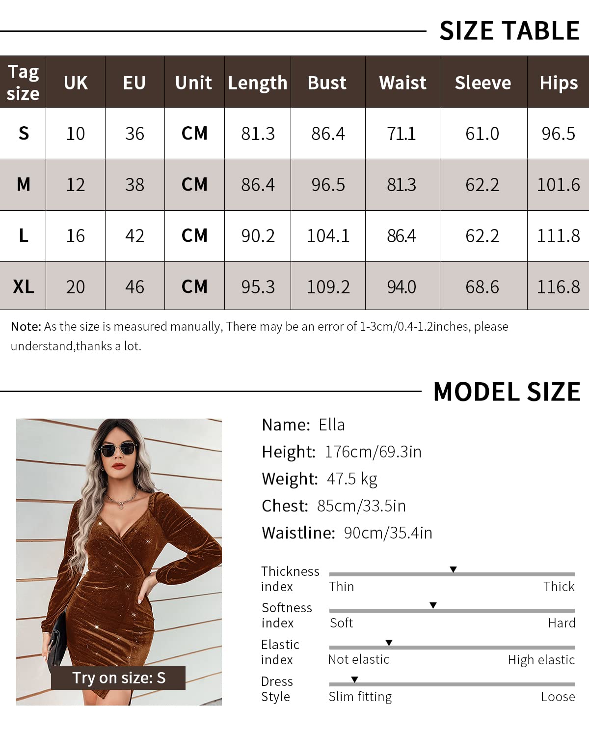 BebreezChic Vestido Terciopelo Mujer Corto Lentejuelas Cuello V Manga Larga Fruncido Delgado Ajustado Abertura Vestidos Elegante Casual de Cóctel Fiesta Navidad