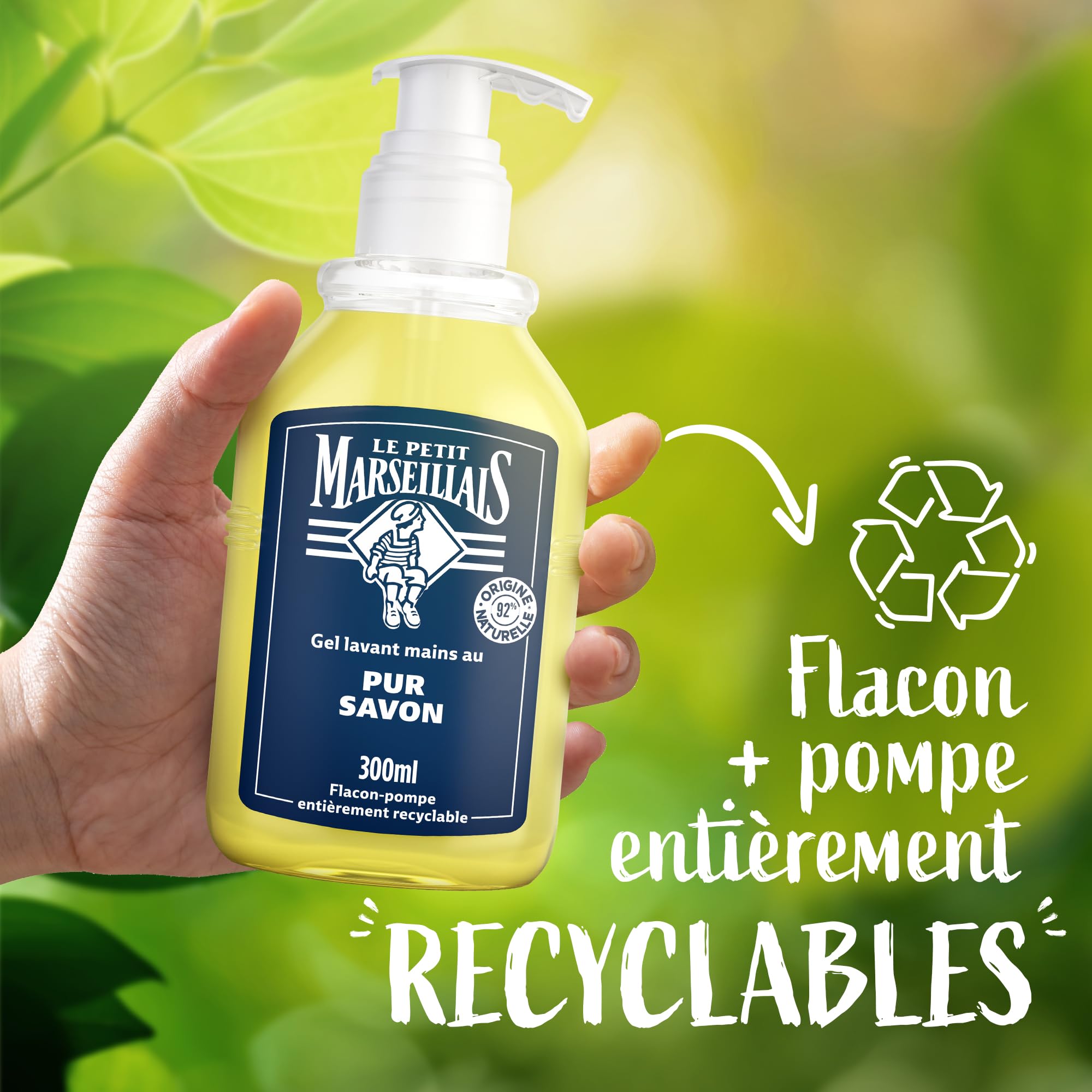 Le Petit Marseillais – Gel Lavant Mains Pur Savon (flacon-pompe de 300 ml) – Savon liquide avec 92 % d'ingrédients d'origine naturelle – Savon mains au pH neutre pour la peau