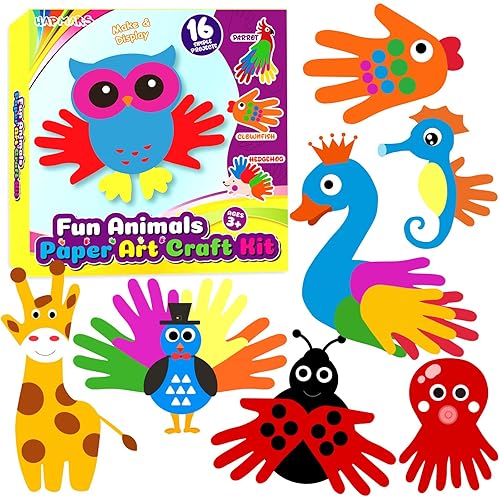 Animals Handprint Art Craft Kits- 16 Pack Easy Animal Cutout