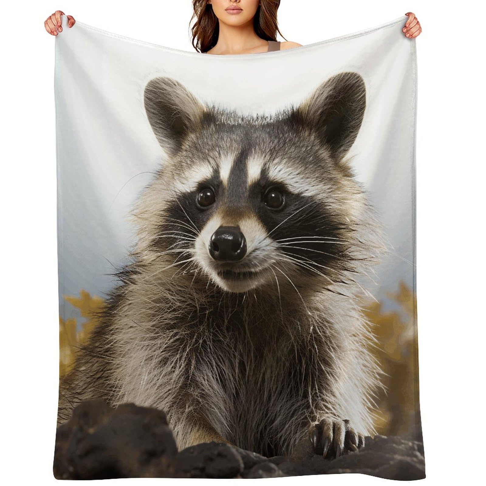 Hairy Raccoon Throw Blanket for Couch and Bed Super Soft Warm Lightweight Throw Blankets Cozy Fuzzy Flannel Blanket Personalized Decorative Blankets for Sofa Decor 60"x80"