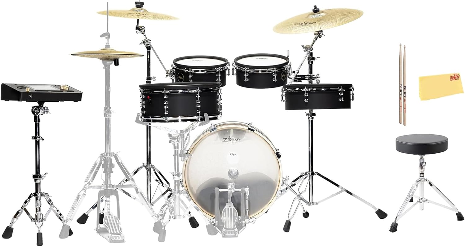 Zildjian ALCHEM-E ZABEX Bronze EX Electronic Drum Kit Bundle with Drum Throne, 5A Drumsticks, and Austin Bazaar Polishing Cloth