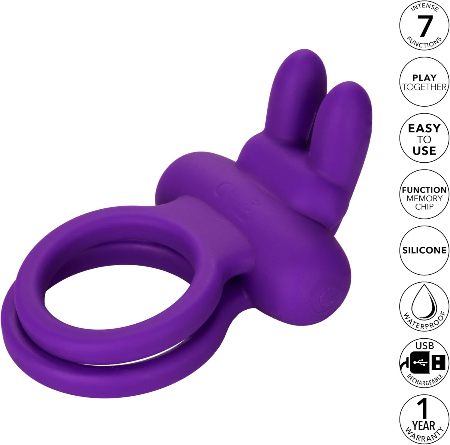 CalExotics Silicone Rechargeable Dual Rockin’ Rabbit Enhancer, Vibrating Cock Ring for Couple Adult Sex Toy Purple SE-1843-20-3