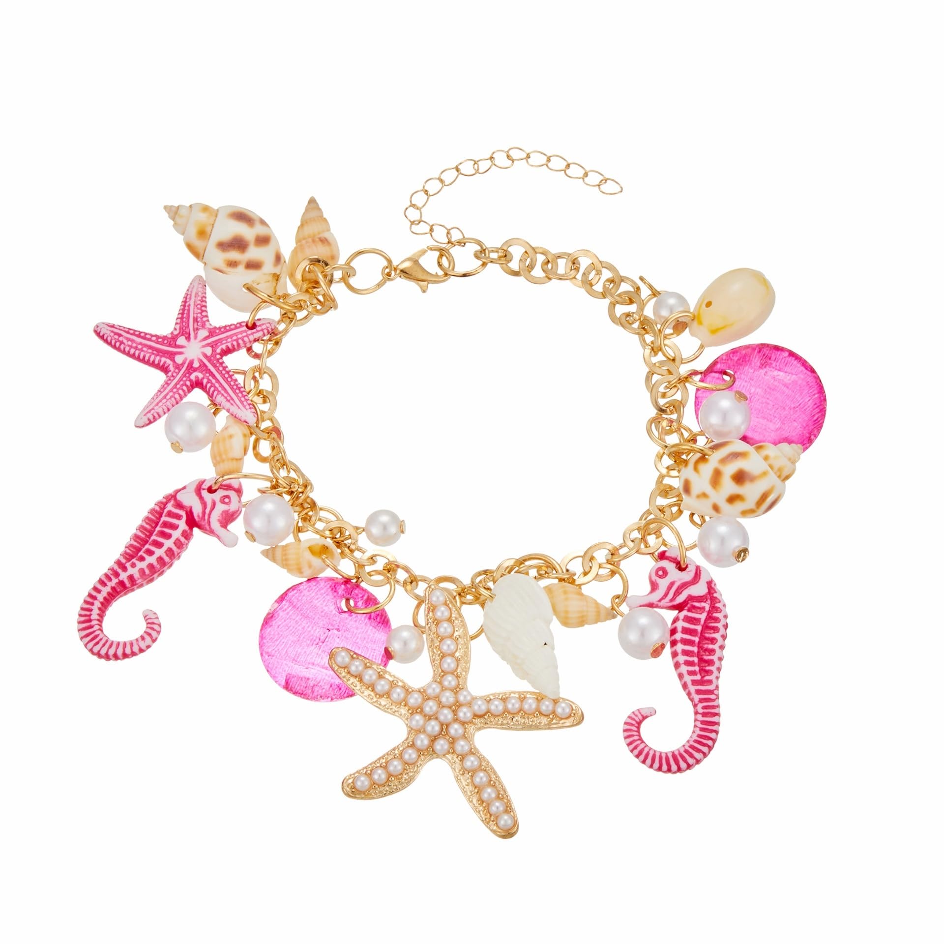 Spiritrain Handmade Starfish Seashell Pearl Bracelets for Women Gold Plated Bohemian Charm Sea Shell Couch Beads Adjustable Chain Anklet Bracelets