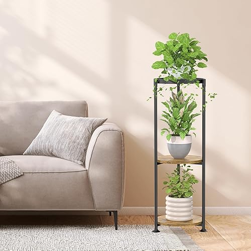 Miniatura 7 de iDavosic.ly Soporte esquinero de 3 niveles para interiores, 34 pulgadas de alto, vertical, de metal, para flores, estante resistente para macetas al