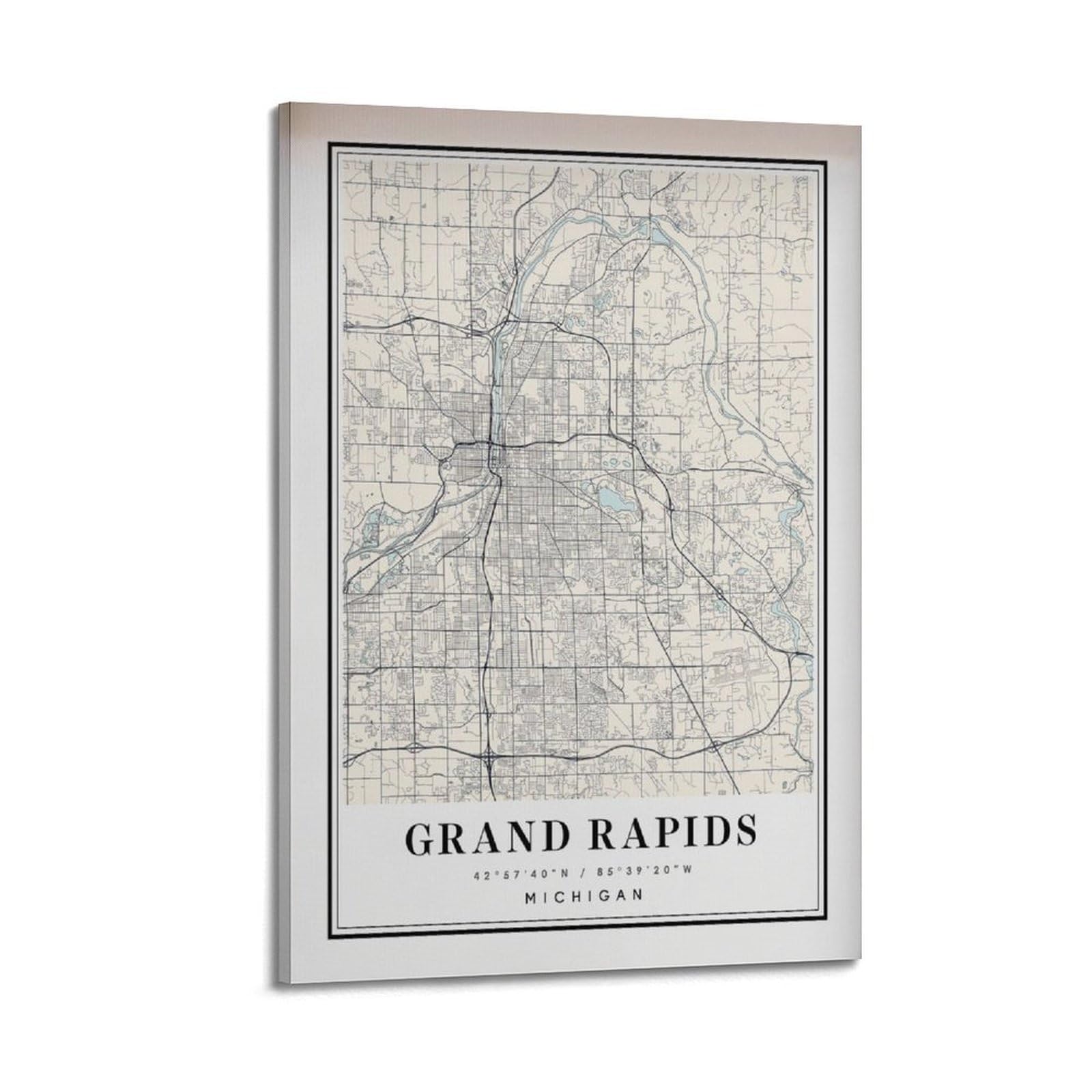 xiaoxiaoshen Grand Rapids Michigan Map Canvas Poster Wall Art Prints Room Aesthetic Murals Bedroom And Living Decorations 20x30inch(50x75cm)